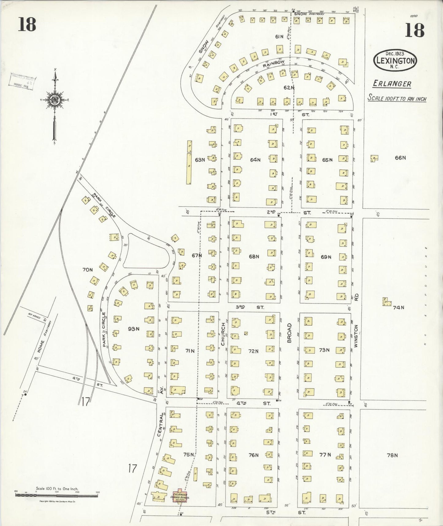 Sanborn Fire Insurance Map from Lexington, Davidson County, North Carolina (1923), Sheet #0018 - Historic Sanborn Fire Insurance Map Print, vintage old map wall art, antique decor, genealogy gift, North Carolina North Carolina map