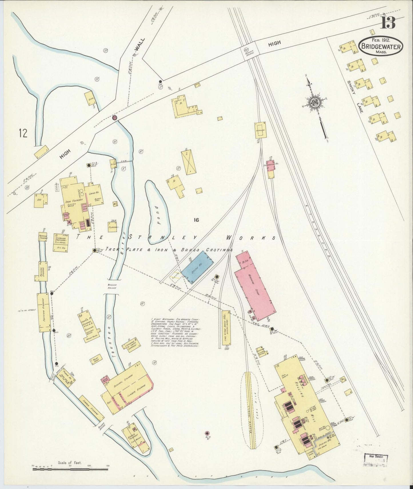 Sanborn Fire Insurance Map from Bridgewater, Plymouth County, Massachusetts (1912), Sheet #0013 - Historic Sanborn Fire Insurance Map Print, vintage old map wall art, antique decor, genealogy gift, Massachusetts Massachusetts map