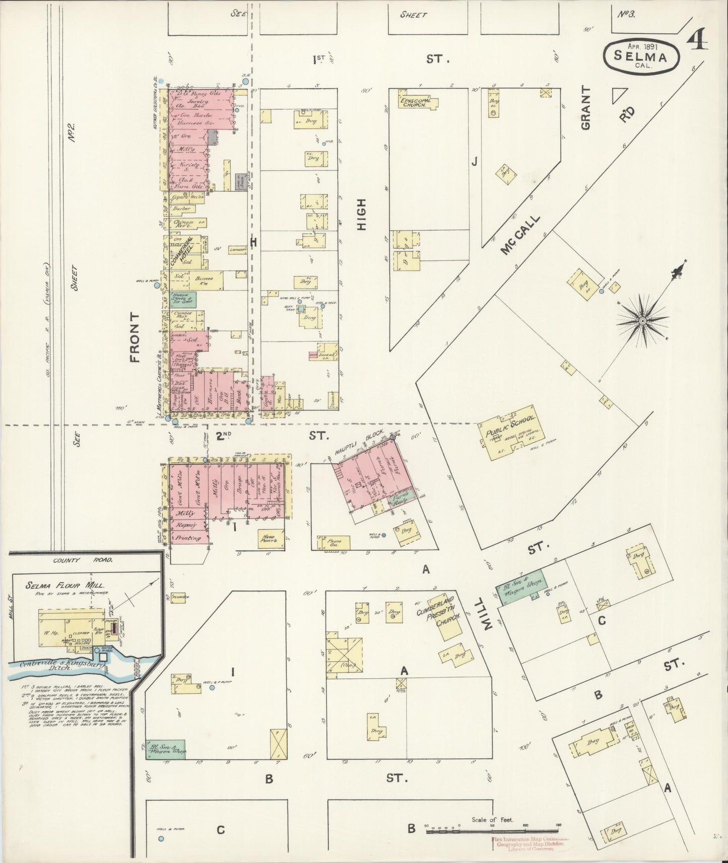 Sanborn Fire Insurance Map from Selma, Fresno County, California (1891), Sheet #0004 - Complete Map Set gallery image, historic Sanborn map, vintage wall art, California California