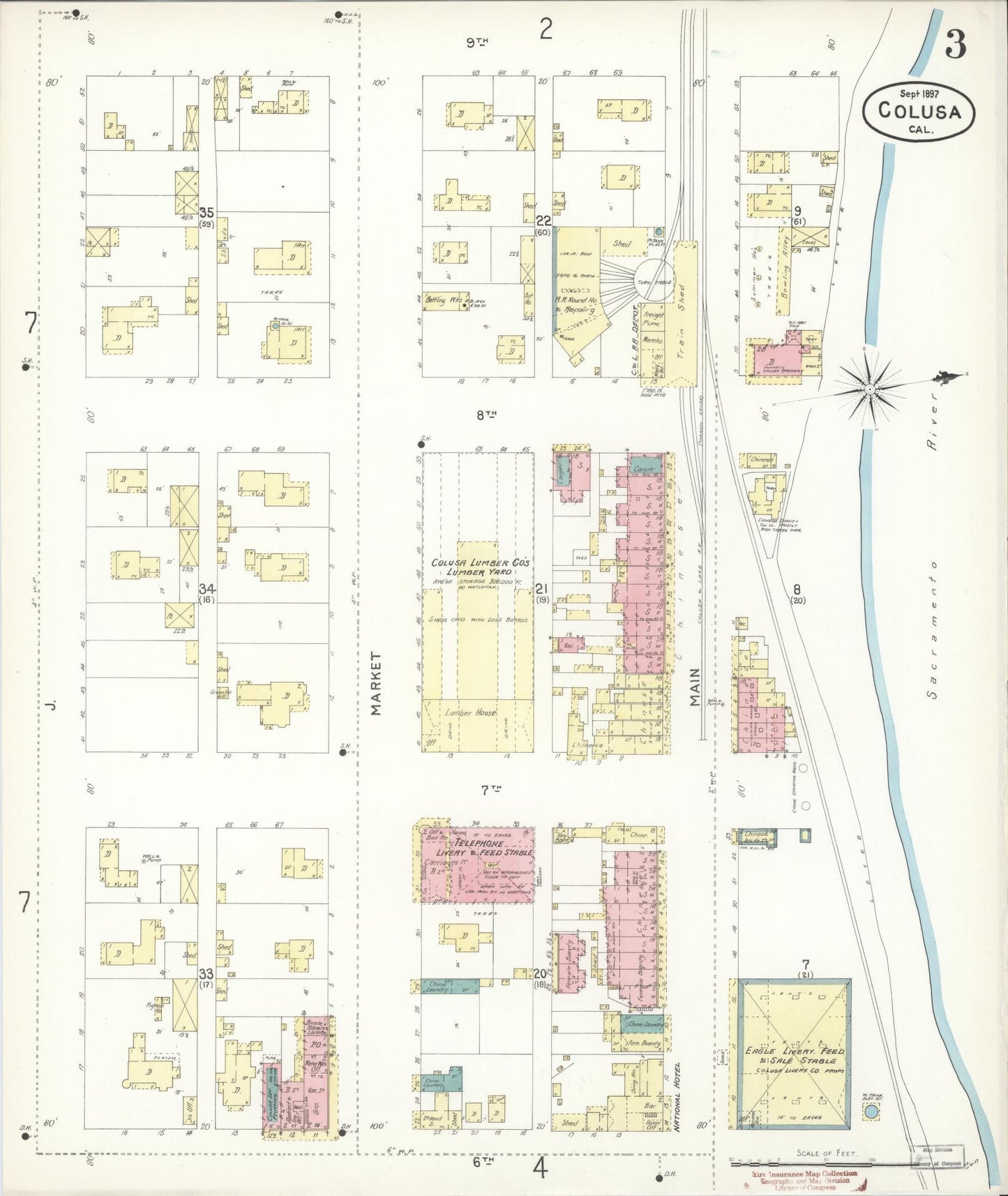 Sanborn Fire Insurance Map from Colusa, Colusa County, California (1897), Sheet #0003 - Historic Sanborn Fire Insurance Map Print, vintage old map wall art, antique decor, genealogy gift, California California map