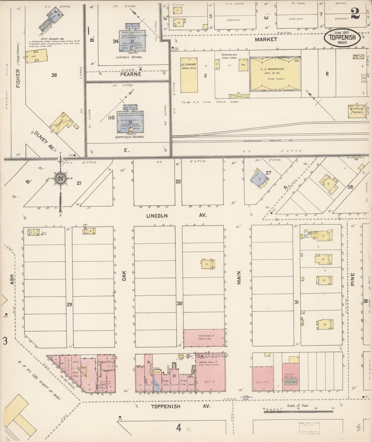 Sanborn Fire Insurance Map from Toppenish, Yakima County, Washington (1910), Sheet #0002 - Historic Sanborn Fire Insurance Map Print, vintage old map wall art, antique decor, genealogy gift, Washington Washington map