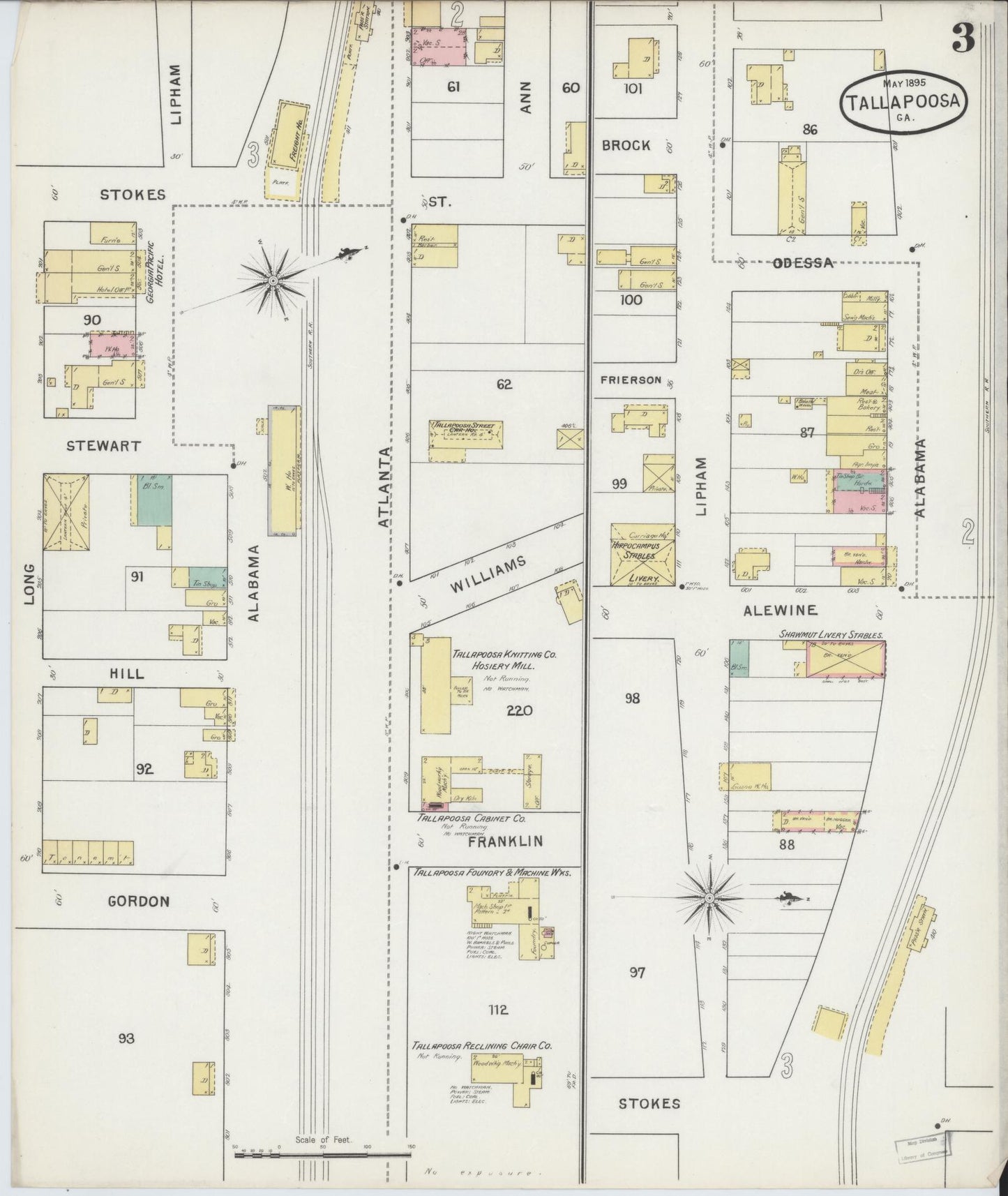Sanborn Fire Insurance Map from Tallapoosa, Haralson County, Georgia (1895), Sheet #0003 - Historic Sanborn Fire Insurance Map Print, vintage old map wall art, antique decor, genealogy gift, Georgia Georgia map