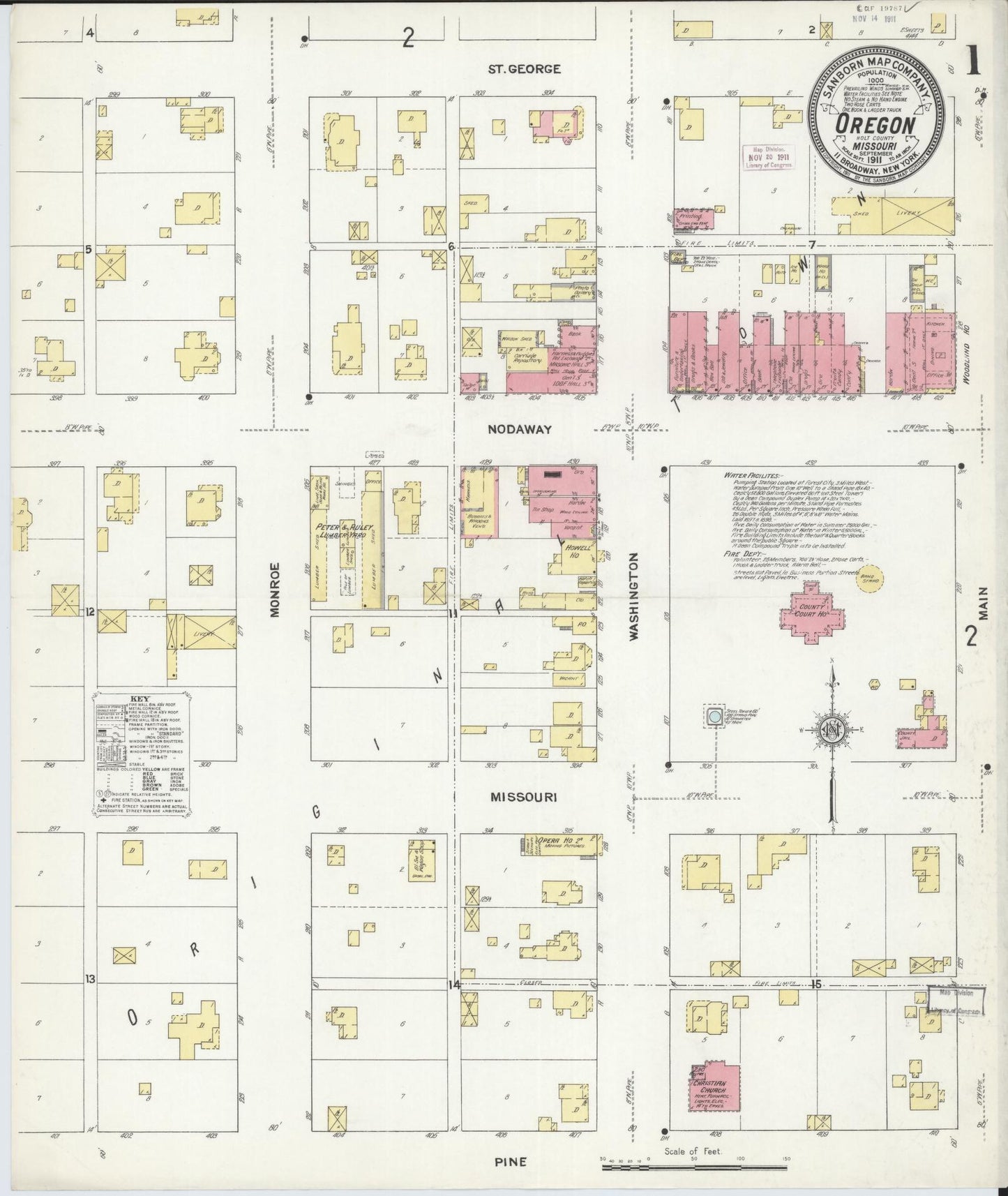 Sanborn Fire Insurance Map from Oregon, Holt County, Missouri (1911), Sheet #0001 - Historic Sanborn Fire Insurance Map Print, vintage old map wall art, antique decor, genealogy gift, Missouri Missouri map