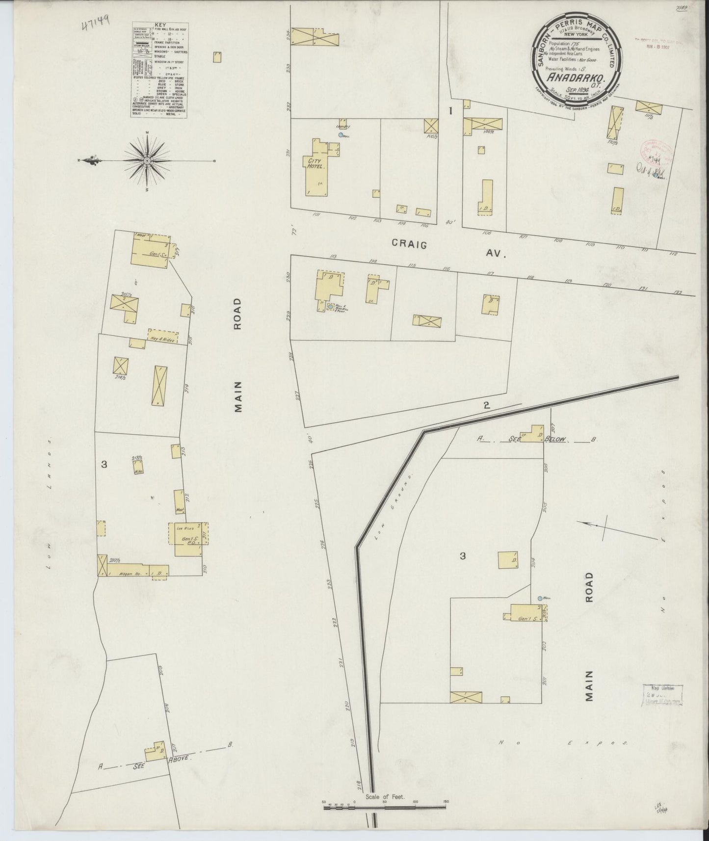 Sanborn Fire Insurance Map from Anadarko, Caddo County, Oklahoma (1894), Sheet #0001 - Historic Sanborn Fire Insurance Map Print, vintage old map wall art, antique decor, genealogy gift, Oklahoma Oklahoma map