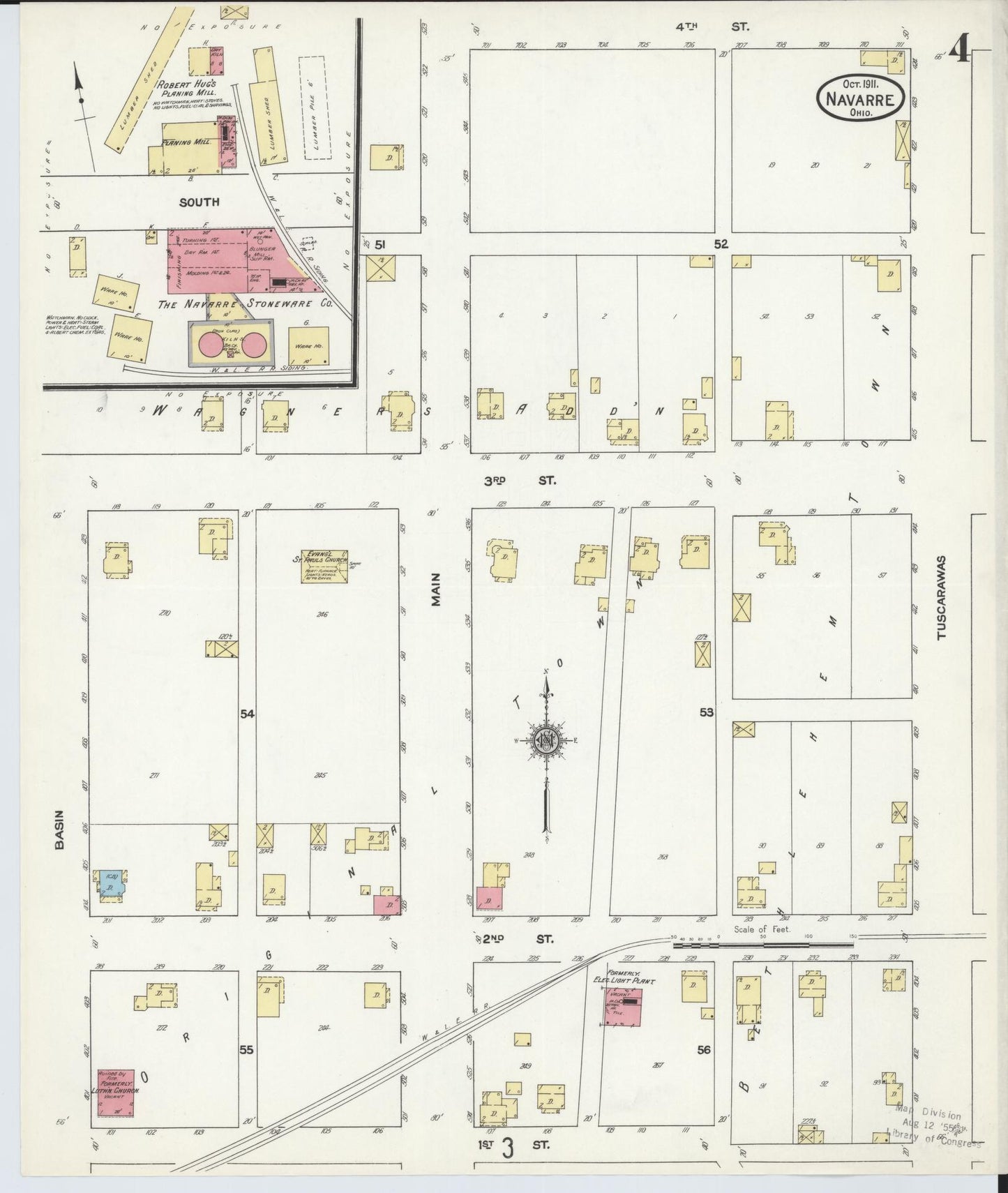 Sanborn Fire Insurance Map from Navarre, Stark County, Ohio (1911), Sheet #0004 - Historic Sanborn Fire Insurance Map Print, vintage old map wall art, antique decor, genealogy gift, Ohio Ohio map