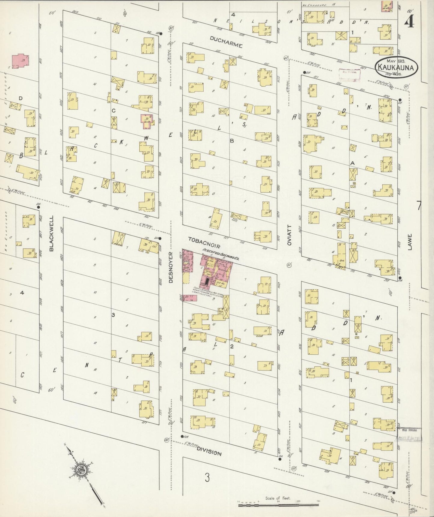 Sanborn Fire Insurance Map from Kaukauna, Outagamie County, Wisconsin (1913), Sheet #0004 - Historic Sanborn Fire Insurance Map Print, vintage old map wall art, antique decor, genealogy gift, Wisconsin Wisconsin map