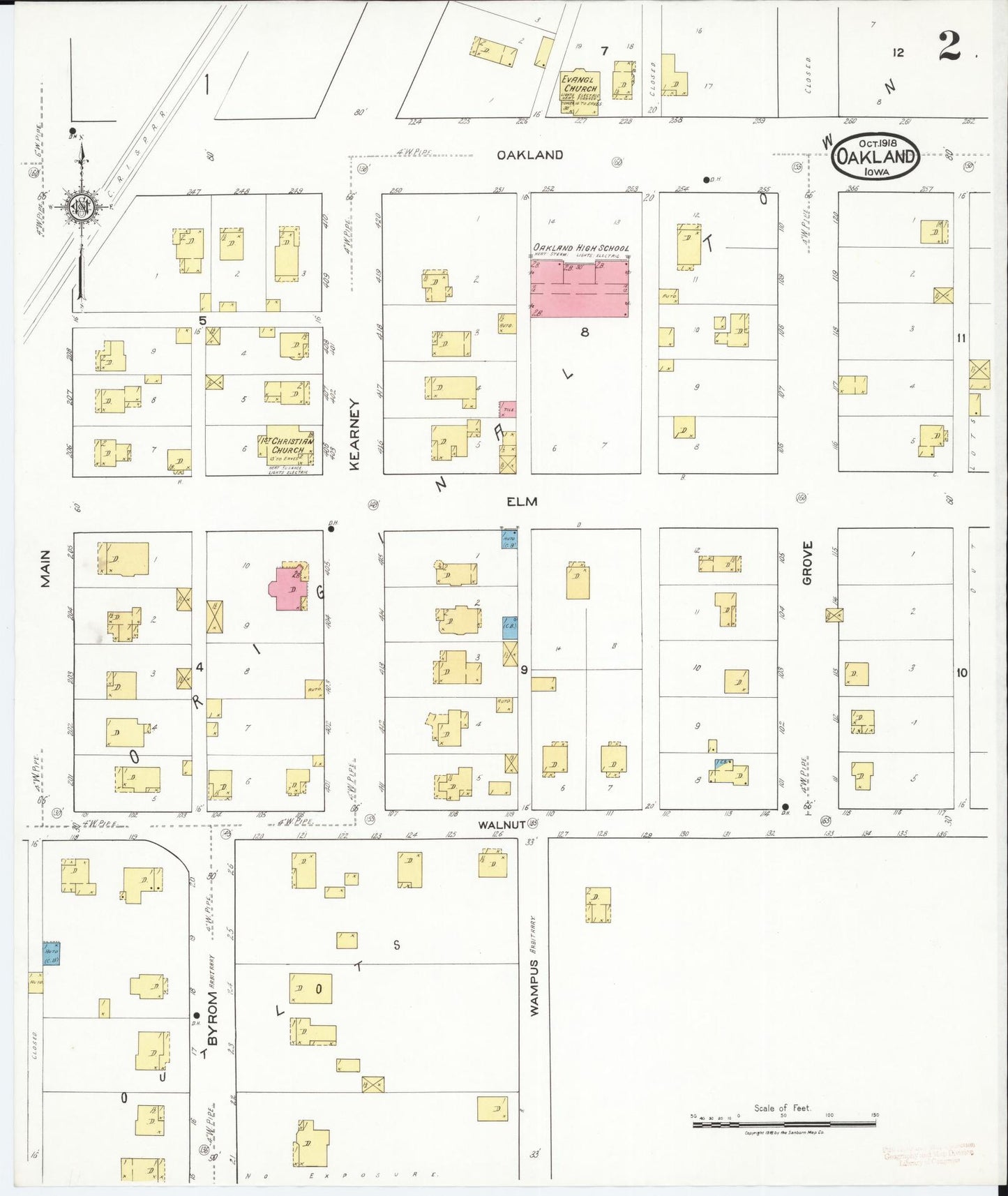 Sanborn Fire Insurance Map from Oakland, Pottawattmie County, Iowa (1918), Sheet #0002 - Historic Sanborn Fire Insurance Map Print