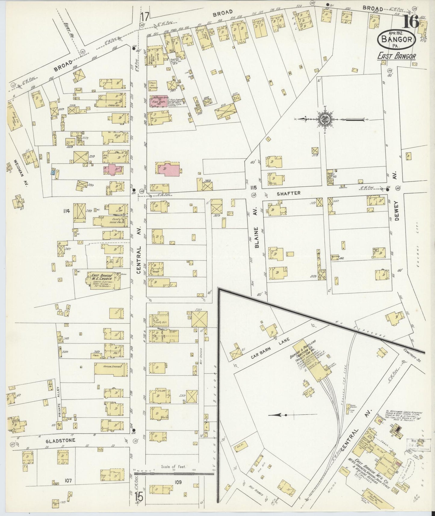 Sanborn Fire Insurance Map from Bangor, Northampton County, Pennsylvania (1912), Sheet #0016 - Historic Sanborn Fire Insurance Map Print, vintage old map wall art, antique decor, genealogy gift, Pennsylvania Pennsylvania map