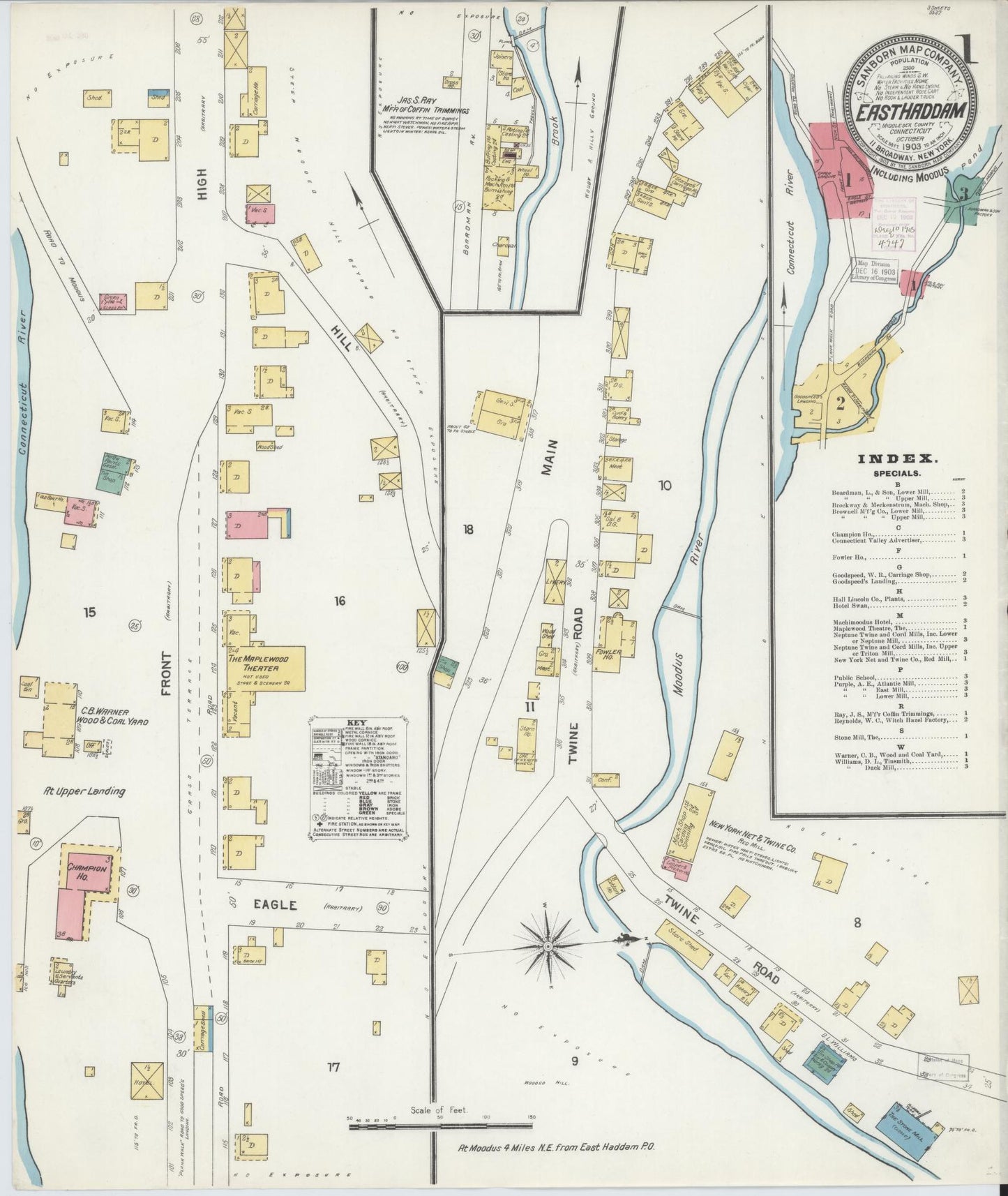 Sanborn Fire Insurance Map from East Haddam, Middlesex County, Connecticut (1903), Sheet #0001 - Historic Sanborn Fire Insurance Map Print, vintage old map wall art, antique decor, genealogy gift, Connecticut Connecticut map