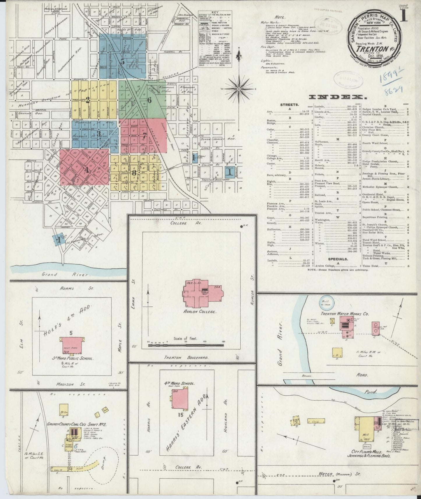 Sanborn Fire Insurance Map from Trenton, Grundy County, Missouri (1898), Sheet #0001 - Historic Sanborn Fire Insurance Map Print, vintage old map wall art, antique decor, genealogy gift, Missouri Missouri map