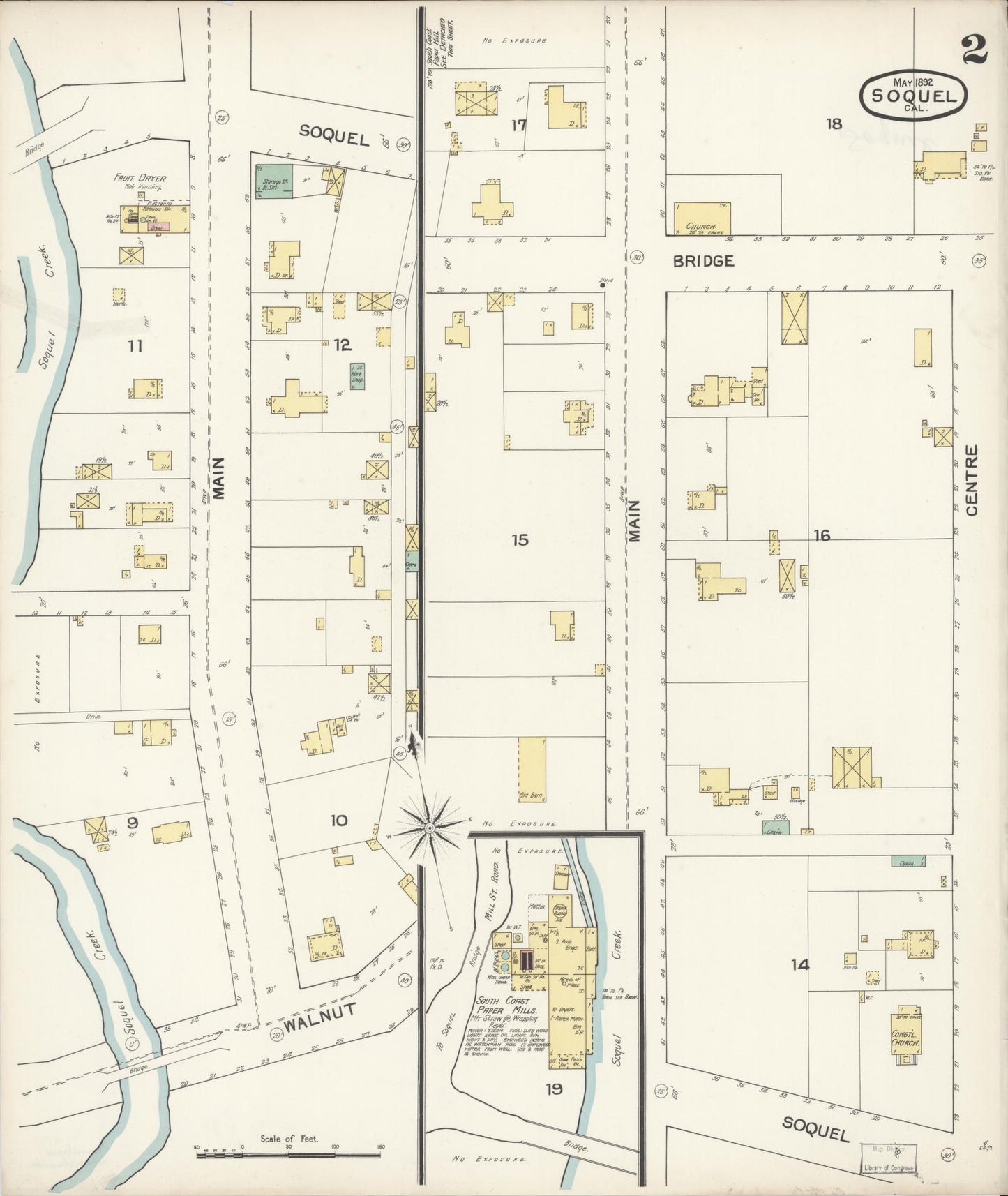 Sanborn Fire Insurance Map from Soquel, Santa Cruz County, California (1892), Sheet #0002 - Complete Map Set gallery image, historic Sanborn map, vintage wall art, California California