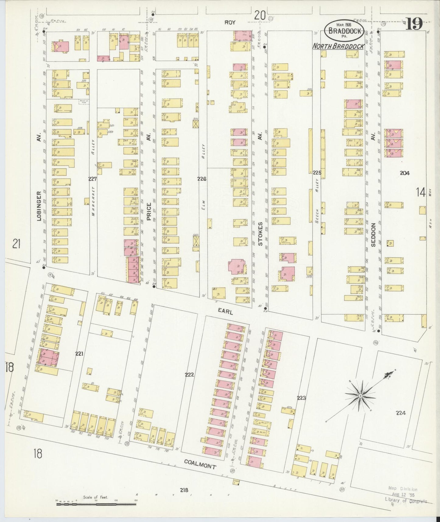 Sanborn Fire Insurance Map from Braddock, Allegheny County, Pennsylvania (1908), Sheet #0019 - Historic Sanborn Fire Insurance Map Print, vintage old map wall art, antique decor, genealogy gift, Pennsylvania Pennsylvania map
