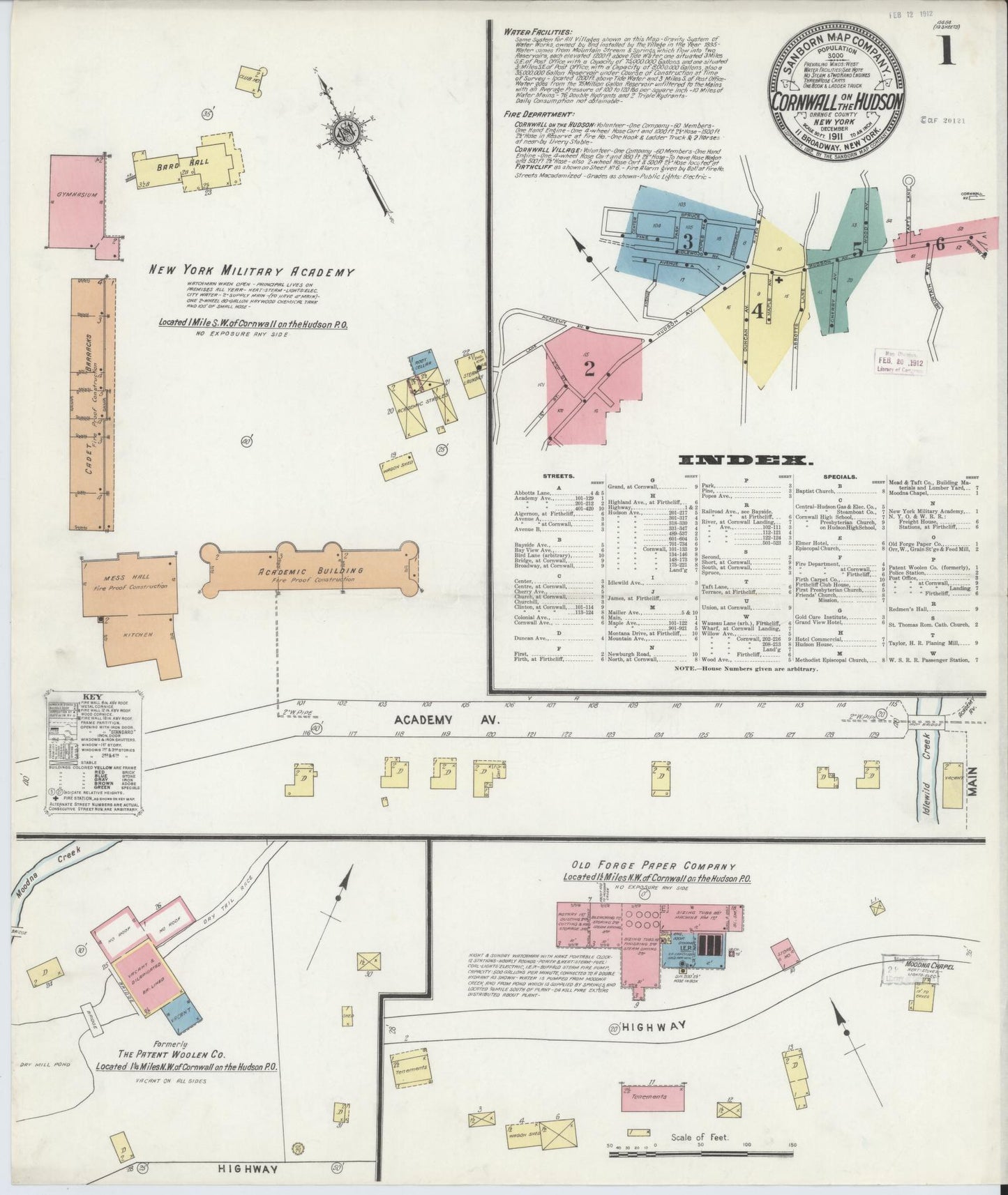 Sanborn Fire Insurance Map from Cornwall on the Hudson, Orange County, New York. (1911) – Historic Sanborn Fire Insurance Map Print