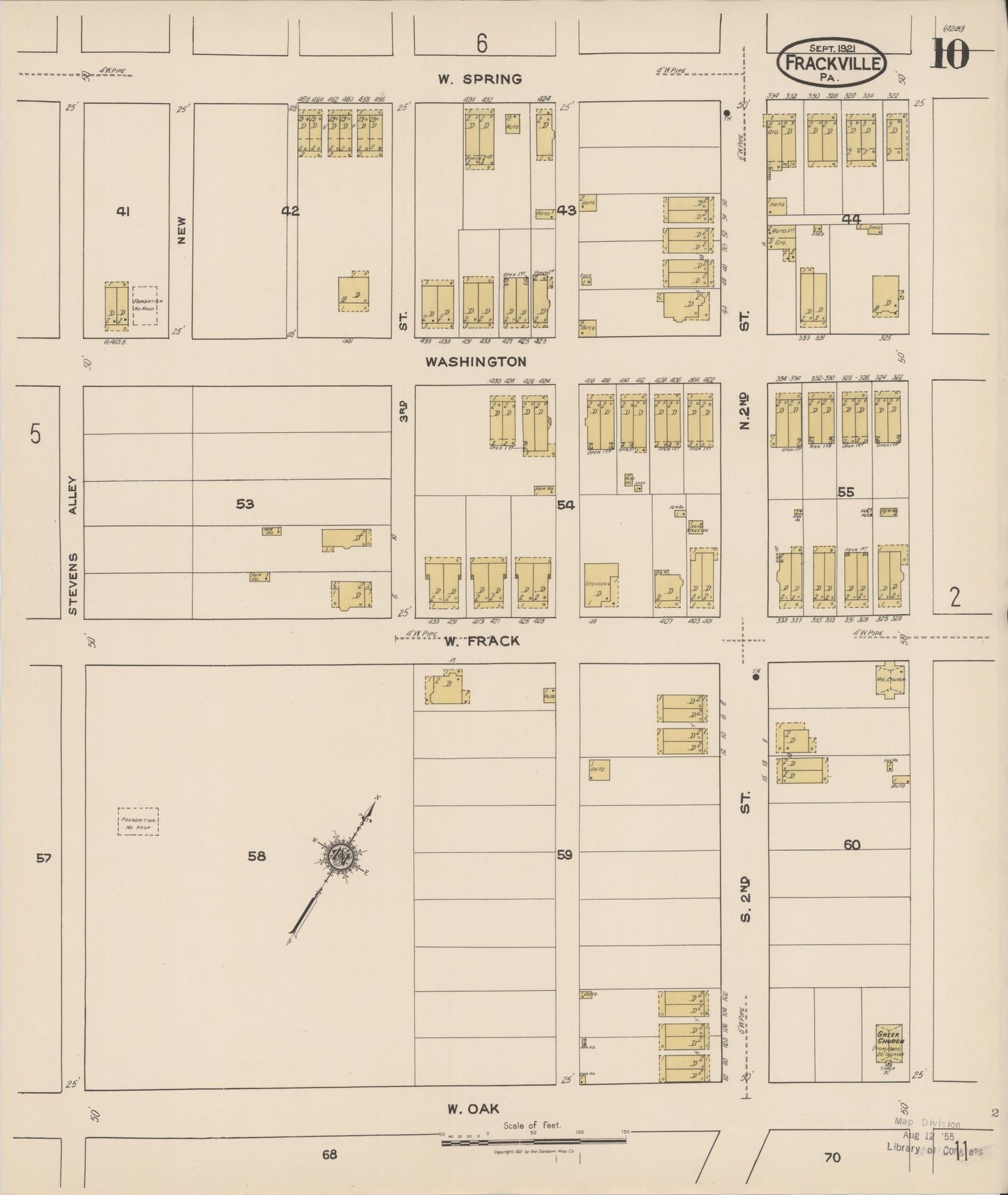 Sanborn Fire Insurance Map from Frackville, Schuylkill County, Pennsylvania (1921), Sheet #0010 - Historic Sanborn Fire Insurance Map Print, vintage old map wall art, antique decor, genealogy gift, Pennsylvania Pennsylvania map