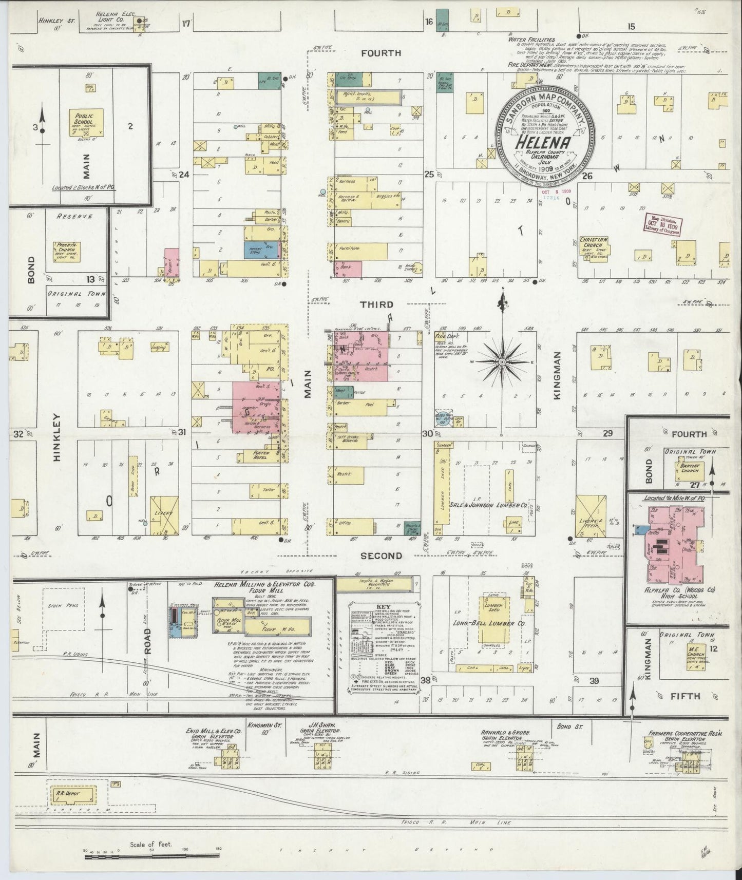 Sanborn Fire Insurance Map from Helena, Alfalfa County, Oklahoma (1909), Sheet #0001 - Historic Sanborn Fire Insurance Map Print, vintage old map wall art, antique decor, genealogy gift, Oklahoma Oklahoma map