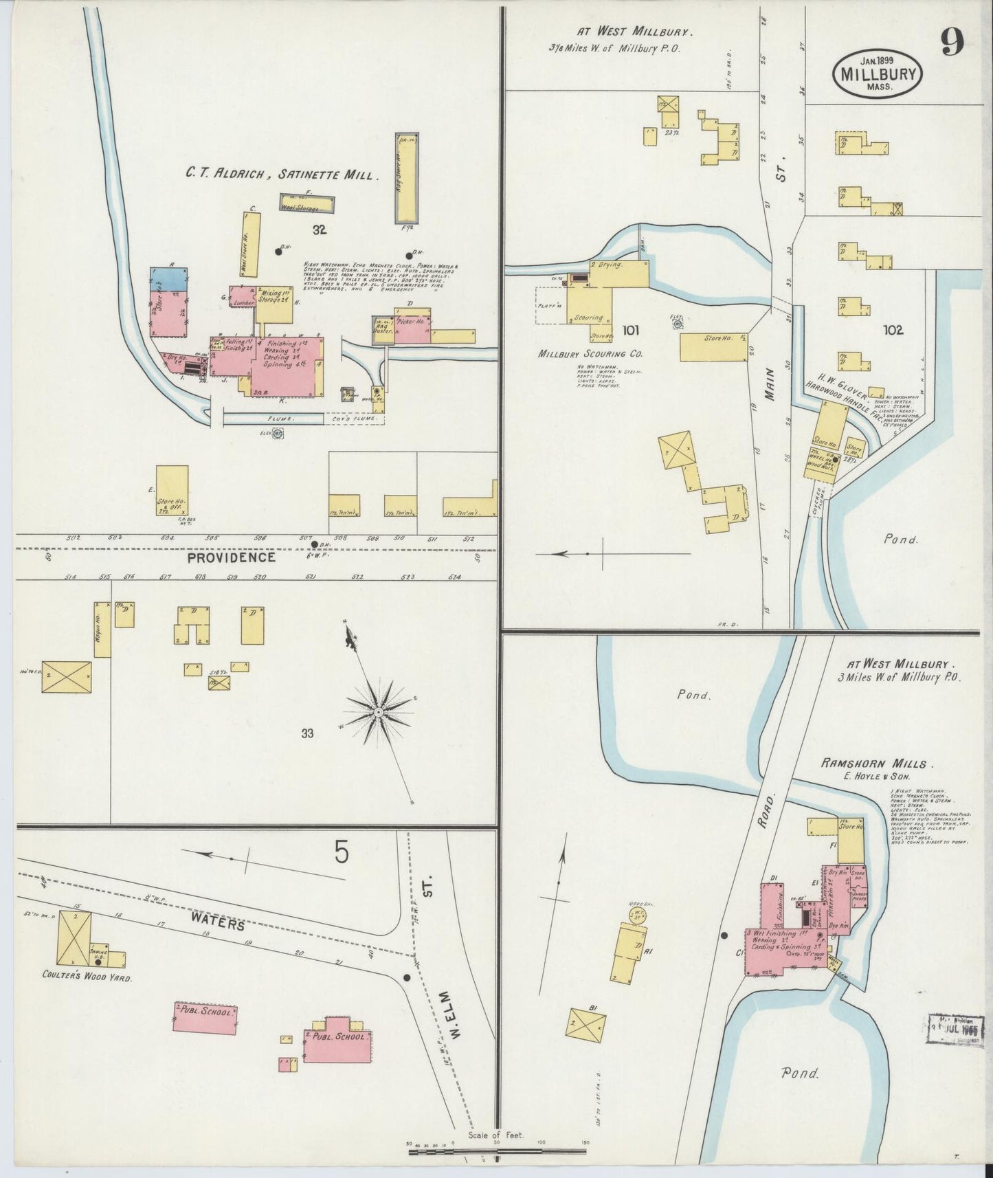 Sanborn Fire Insurance Map from Millbury, Worcester County, Massachusetts (1899), Sheet #0009 - Historic Sanborn Fire Insurance Map Print, vintage old map wall art, antique decor, genealogy gift, Massachusetts Massachusetts map
