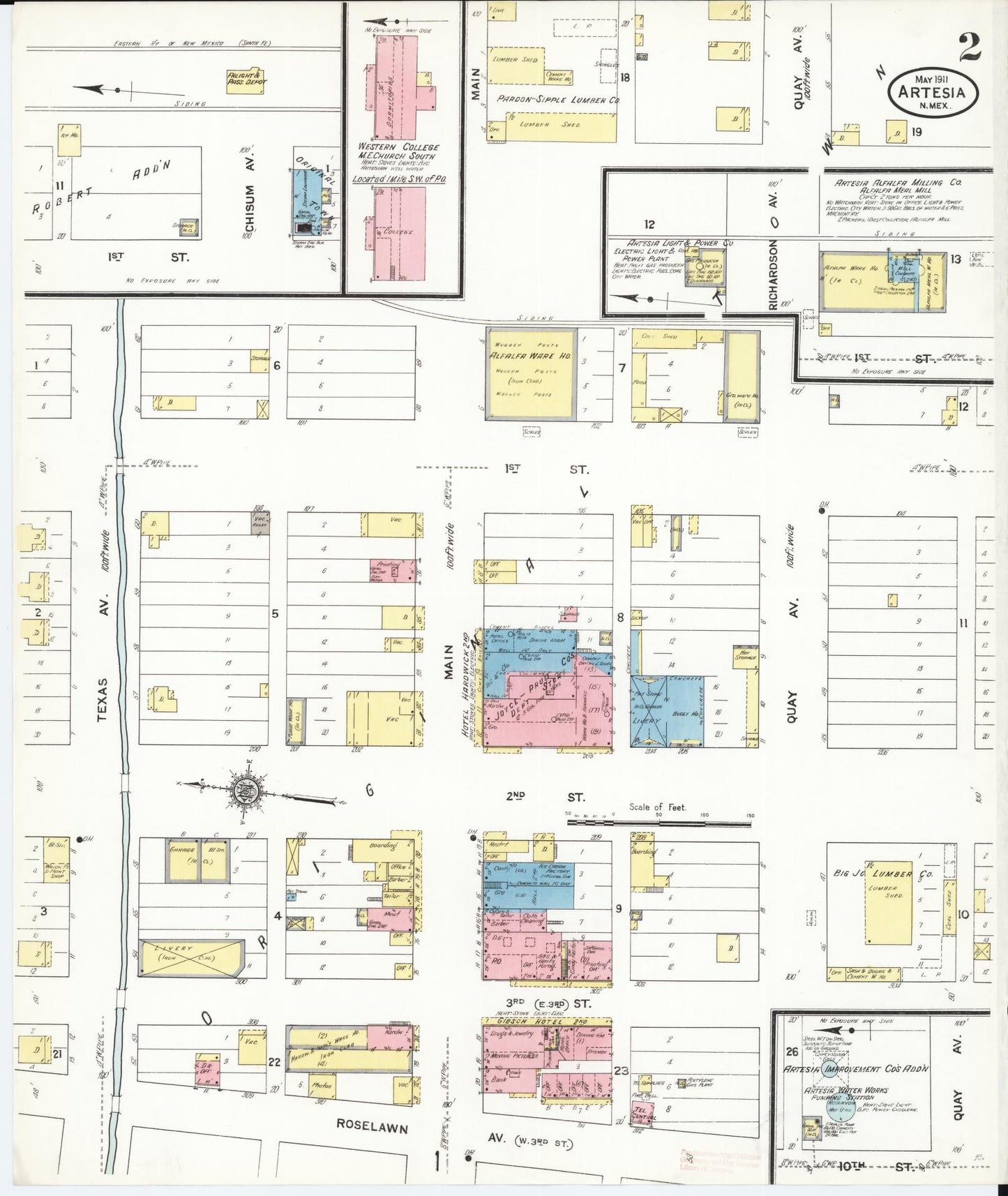 Sanborn Fire Insurance Map from Artesia, Eddy County, New Mexico (1911), Sheet #0002 - Historic Sanborn Fire Insurance Map Print, vintage old map wall art, antique decor, genealogy gift, New Mexico New Mexico map