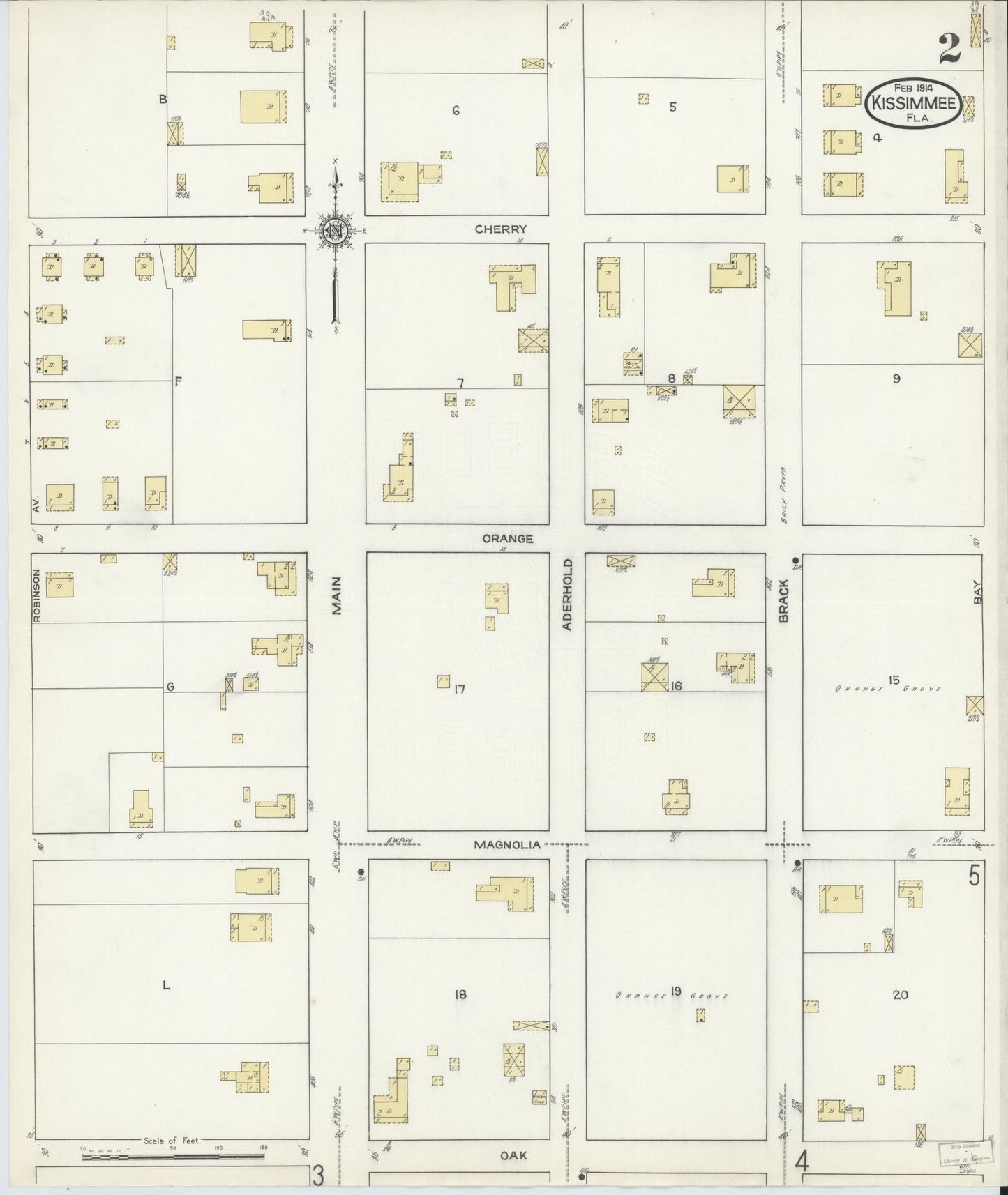 Sanborn Fire Insurance Map from Kissimmee, Osceola County, Florida (1914), Sheet #0002 - Historic Sanborn Fire Insurance Map Print, vintage old map wall art, antique decor, genealogy gift, Florida Florida map