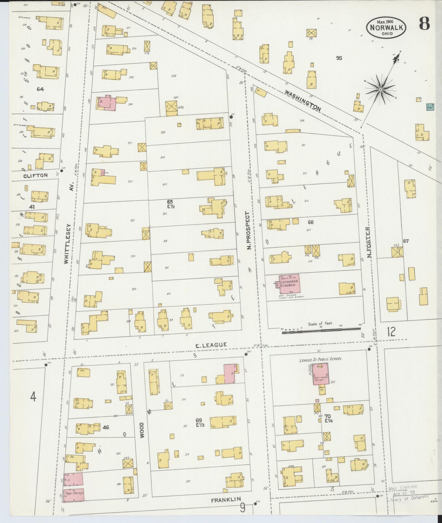 Sanborn Fire Insurance Map from Norwalk, Huron County, Ohio (1906), Sheet #0008 - Historic Sanborn Fire Insurance Map Print, vintage old map wall art, antique decor, genealogy gift, Ohio Ohio map