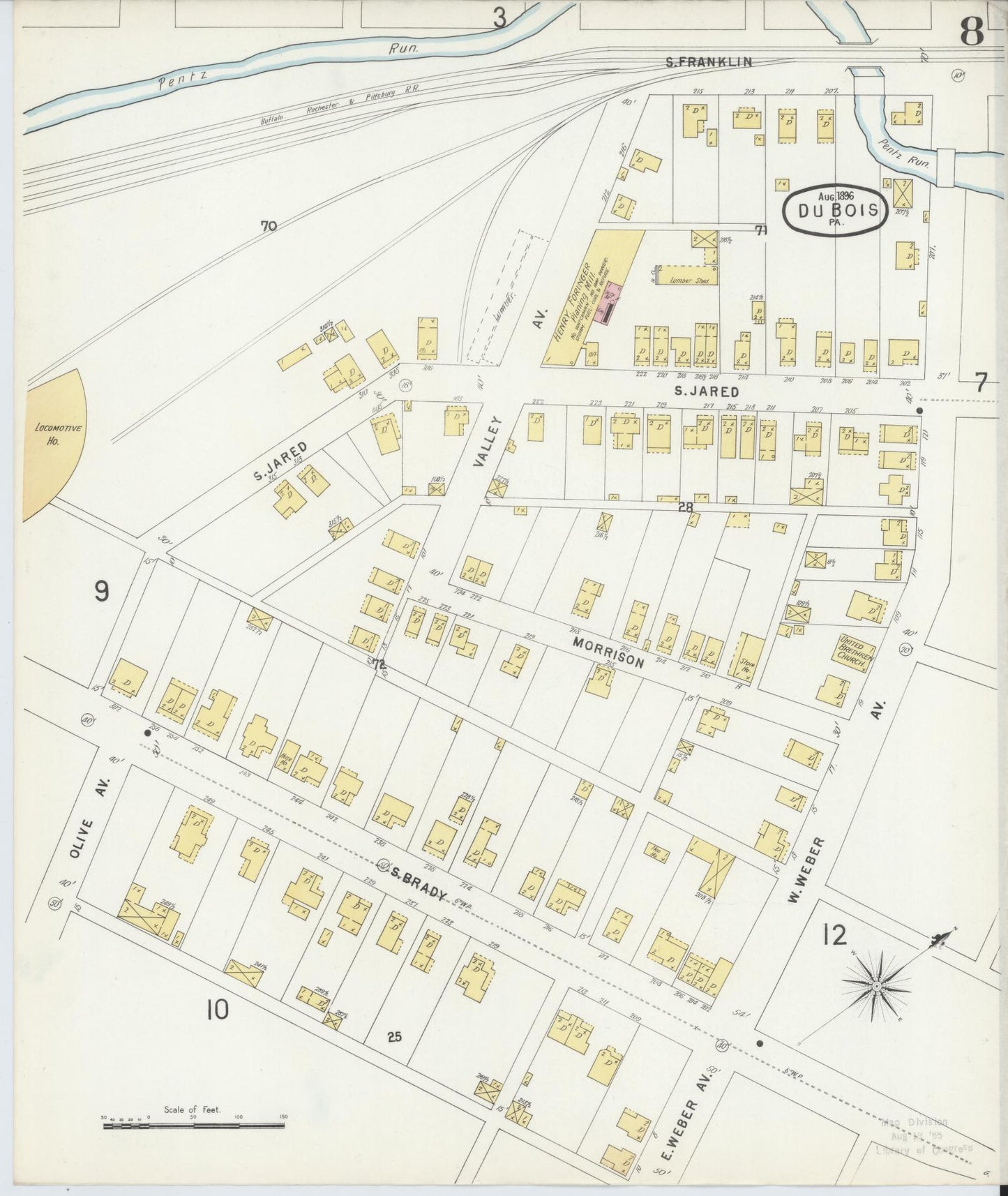 Sanborn Fire Insurance Map from Du Bois, Clearfield County, Pennsylvania (1896), Sheet #0008 - Historic Sanborn Fire Insurance Map Print, vintage old map wall art, antique decor, genealogy gift, Pennsylvania Pennsylvania map