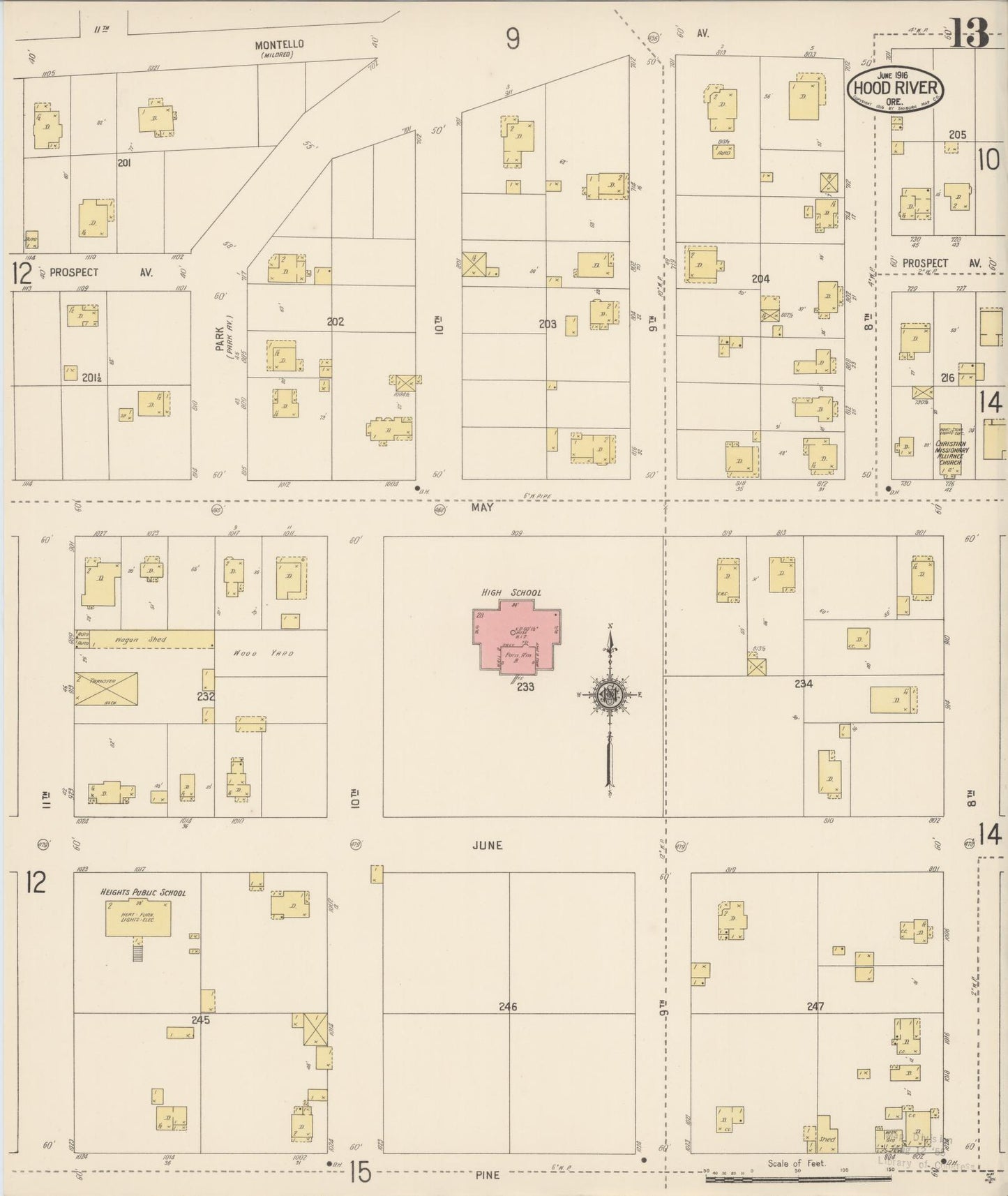 Sanborn Fire Insurance Map from Hood River, Hood River County, Oregon (1916), Sheet #0013 - Historic Sanborn Fire Insurance Map Print, vintage old map wall art, antique decor, genealogy gift, Oregon Oregon map