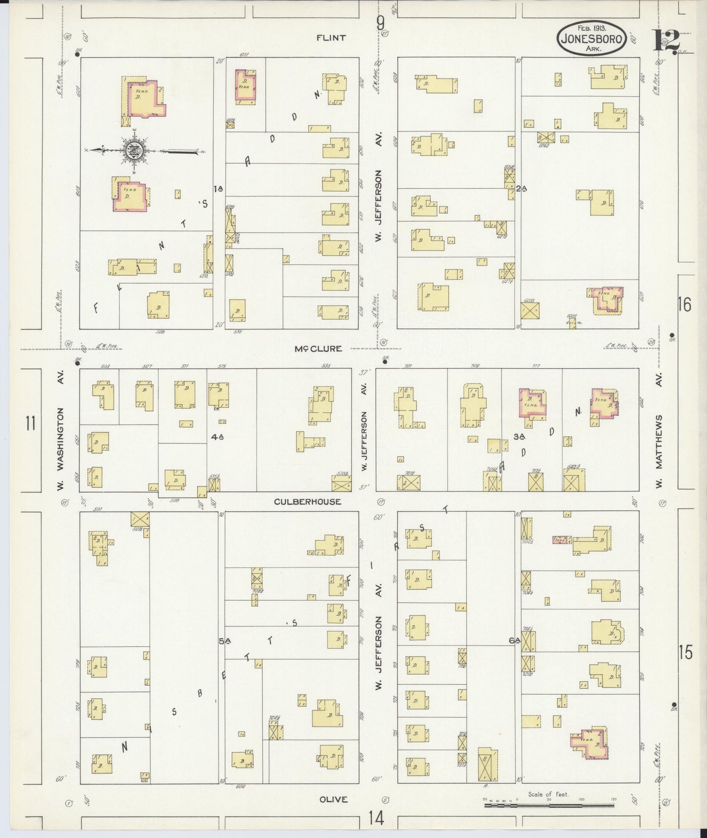 Sanborn Fire Insurance Map from Jonesboro, Craighead County, Arkansas (1913), Sheet #0012 - Historic Sanborn Fire Insurance Map Print, vintage old map wall art, antique decor, genealogy gift, Arkansas Arkansas map