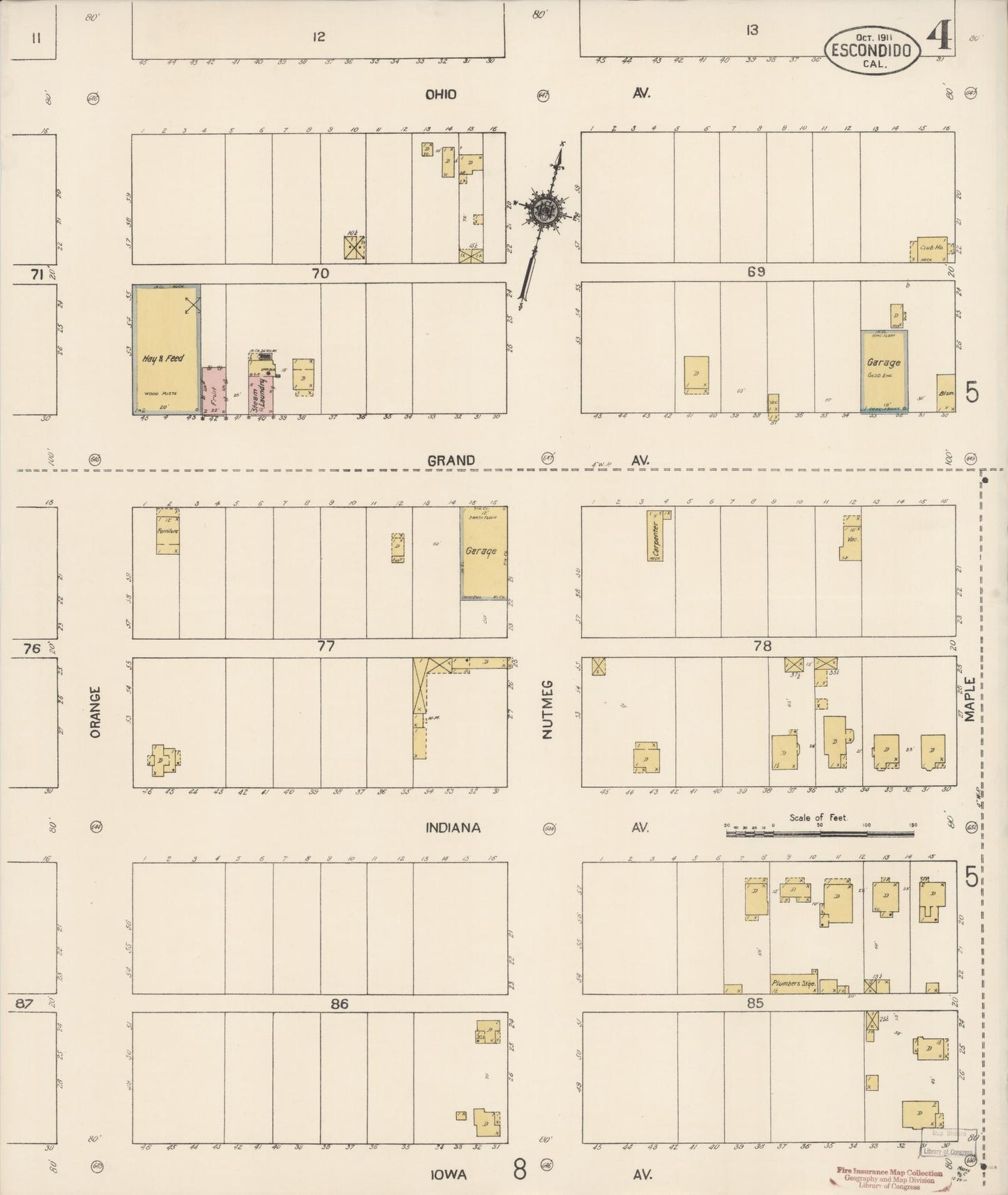 Sanborn Fire Insurance Map from Escondido, San Diego County, California (1911), Sheet #0004 - Historic Sanborn Fire Insurance Map Print, vintage old map wall art, antique decor, genealogy gift, California California map