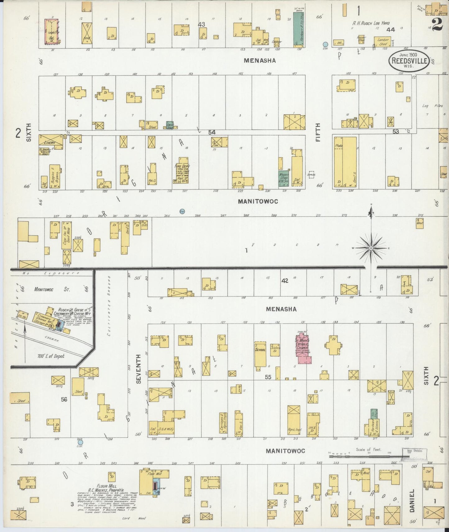 Sanborn Fire Insurance Map from Reedsville, Manitowoc County, Wisconsin (1900), Sheet #0002 - Complete Map Set gallery image, historic Sanborn map, vintage wall art, Wisconsin Wisconsin