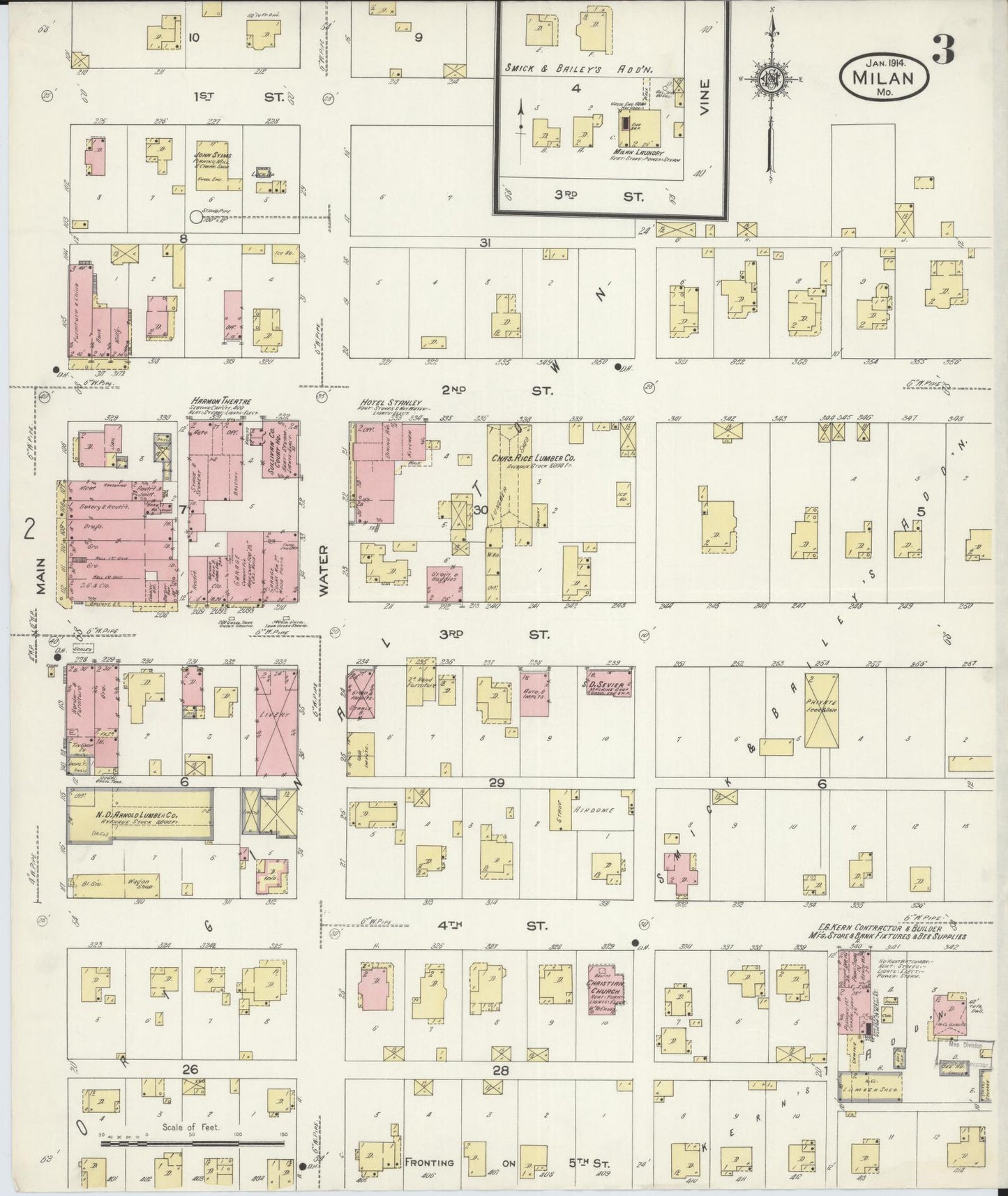 Sanborn Fire Insurance Map from Milan, Sullivan County, Missouri (1914), Sheet #0003 - Complete Map Set gallery image, historic Sanborn map, vintage wall art, Missouri Missouri