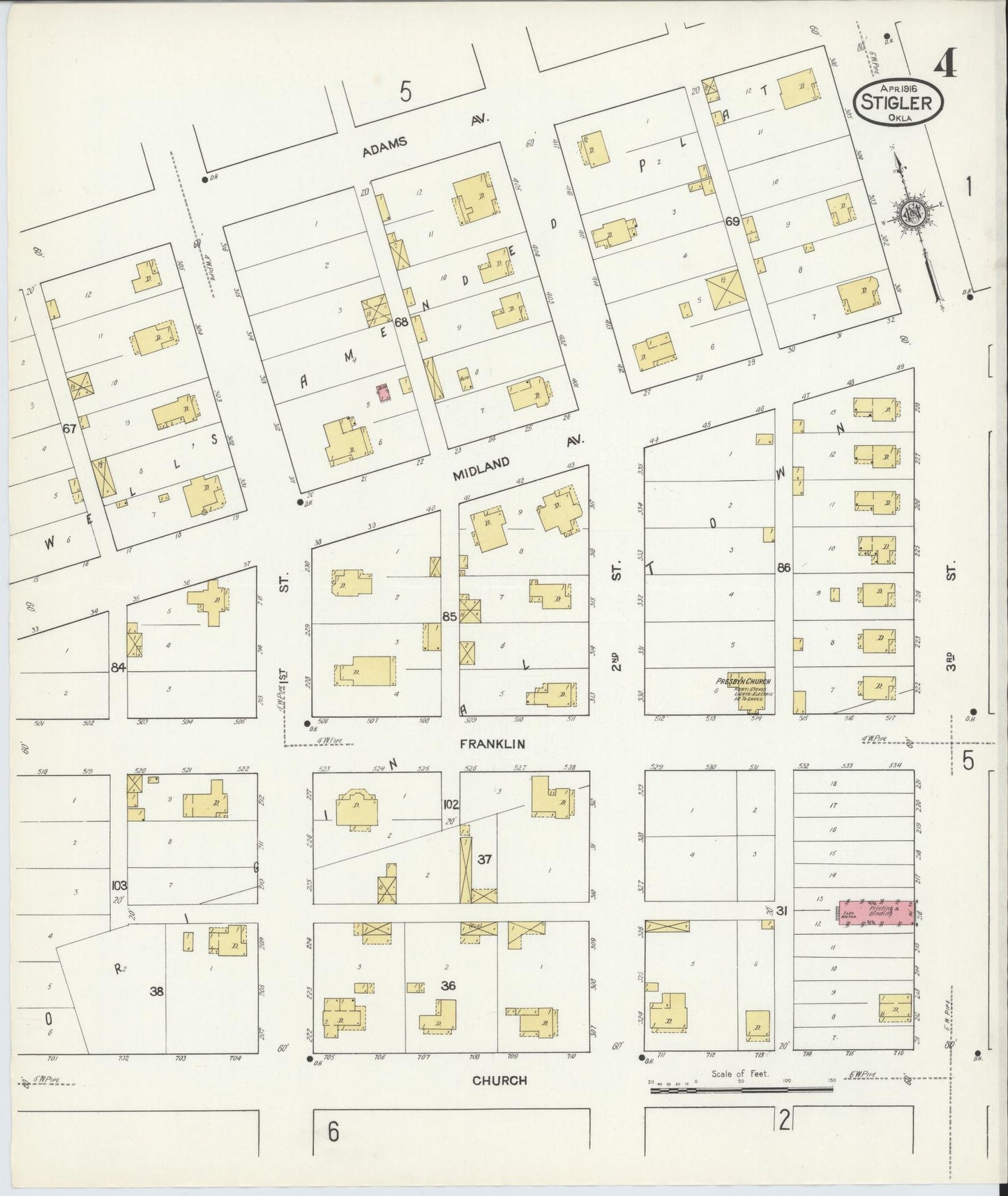 Sanborn Fire Insurance Map from Stigler, Haskell County, Oklahoma (1916), Sheet #0004 - Historic Sanborn Fire Insurance Map Print, vintage old map wall art, antique decor, genealogy gift, Oklahoma Oklahoma map