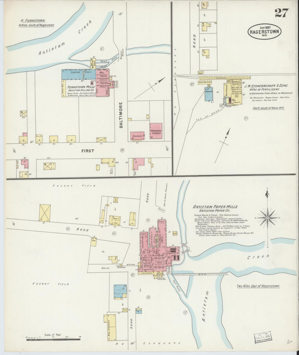 Sanborn Fire Insurance Map from Hagerstown, Washington County, Maryland (1897), Sheet #0027 - Historic Sanborn Fire Insurance Map Print, vintage old map wall art, antique decor, genealogy gift, Maryland Maryland map