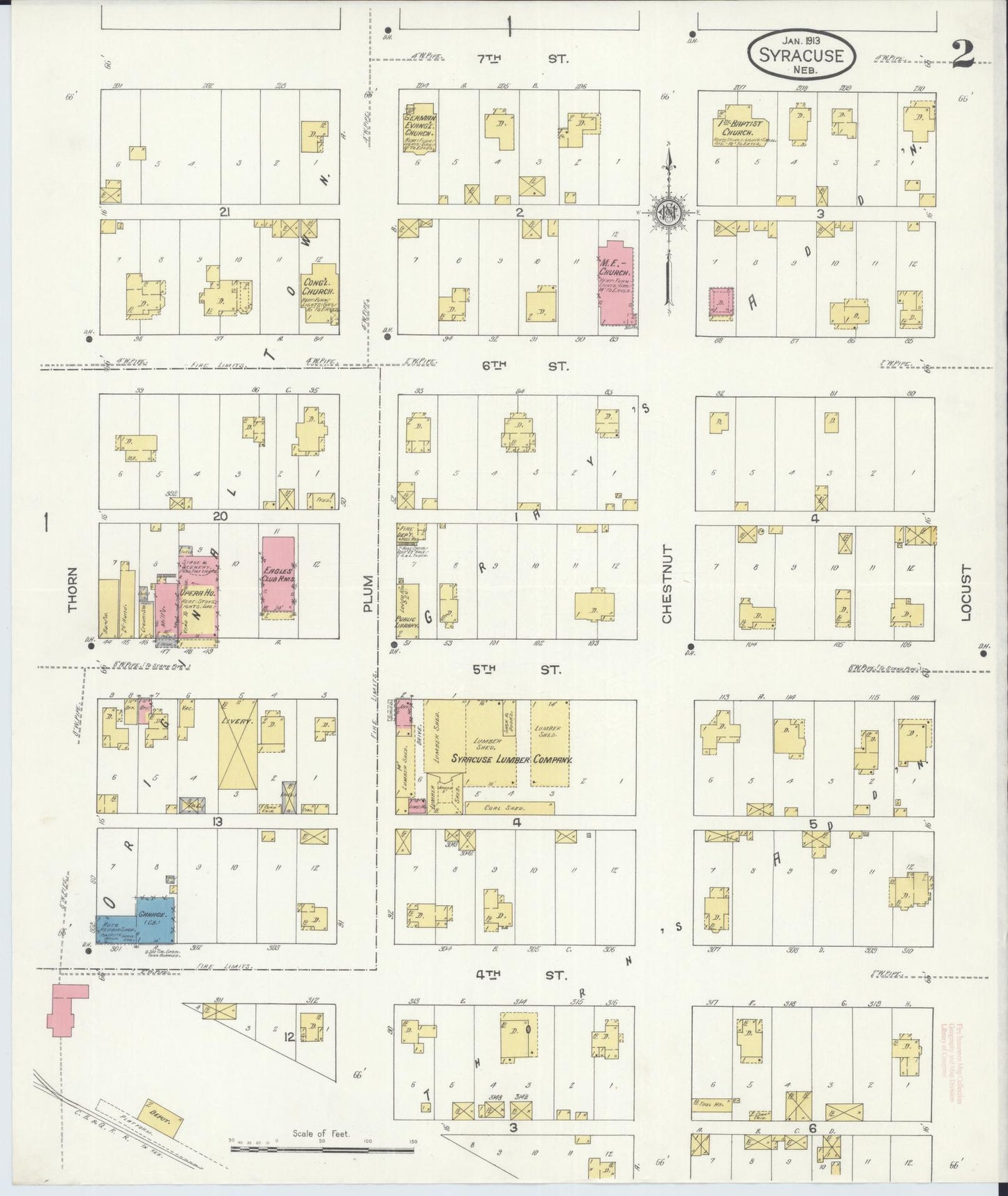Sanborn Fire Insurance Map from Syracuse, Otoe County, Nebraska (1913), Sheet #0002 - Historic Sanborn Fire Insurance Map Print, vintage old map wall art, antique decor, genealogy gift, Nebraska Nebraska map