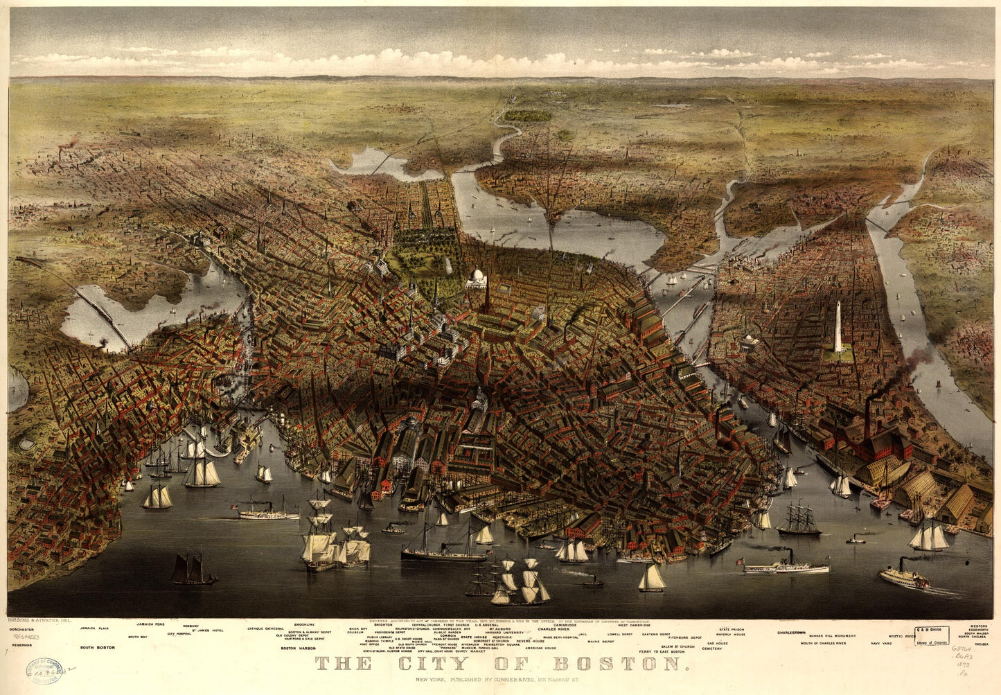 The city of Boston. (1873) – Historic Bird’s-Eye View Panorama Print