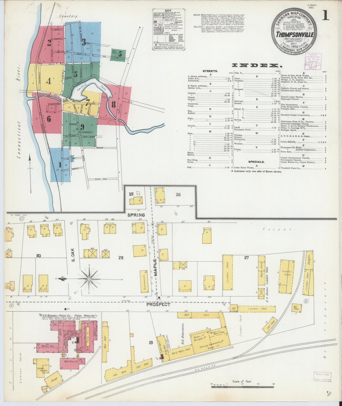 Sanborn Fire Insurance Map from Thompsonville, Hartford County, Connecticut (1905), Sheet #0001 - Historic Sanborn Fire Insurance Map Print, vintage old map wall art, antique decor, genealogy gift, Connecticut Connecticut map