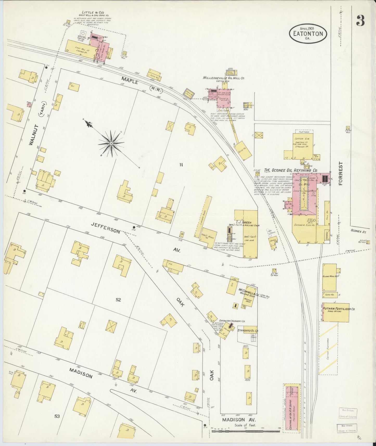 Sanborn Fire Insurance Map from Eatonton, Putnam County, Georgia (1909), Sheet #0003 - Historic Sanborn Fire Insurance Map Print, vintage old map wall art, antique decor, genealogy gift, Georgia Georgia map