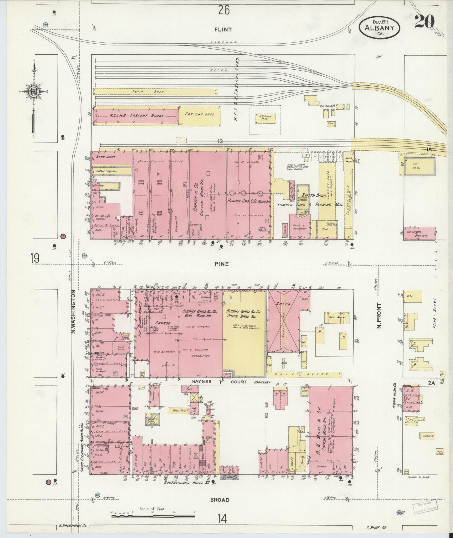 Sanborn Fire Insurance Map from Albany, Dougherty County, Georgia (1911), Sheet #0020 - Historic Sanborn Fire Insurance Map Print, vintage old map wall art, antique decor, genealogy gift, Georgia Georgia map