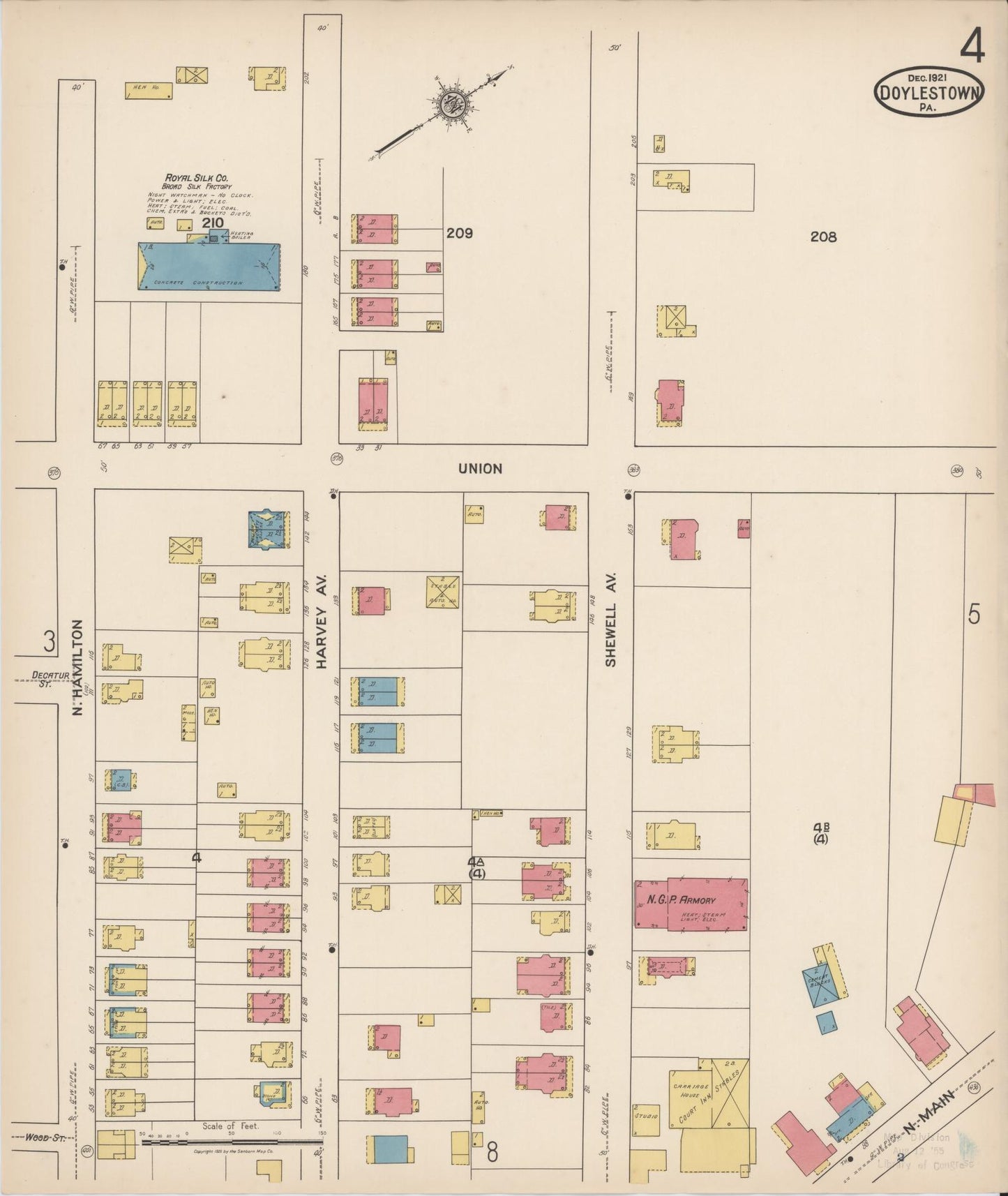 Sanborn Fire Insurance Map from Doylestown, Bucks County, Pennsylvania (1922), Sheet #0004 - Historic Sanborn Fire Insurance Map Print, vintage old map wall art, antique decor, genealogy gift, Pennsylvania Pennsylvania map