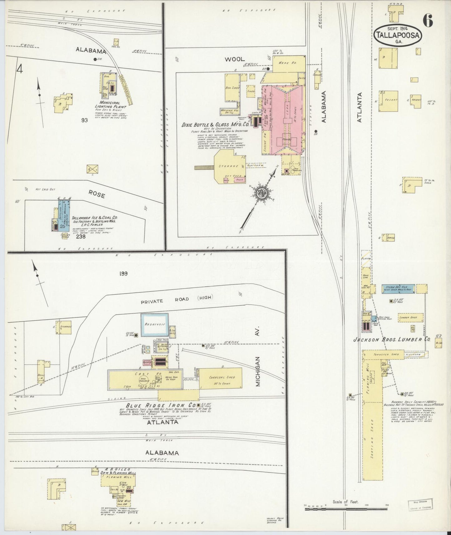 Sanborn Fire Insurance Map from Tallapoosa, Haralson County, Georgia (1914), Sheet #0006 - Complete Map Set gallery image, historic Sanborn map, vintage wall art, Georgia Georgia