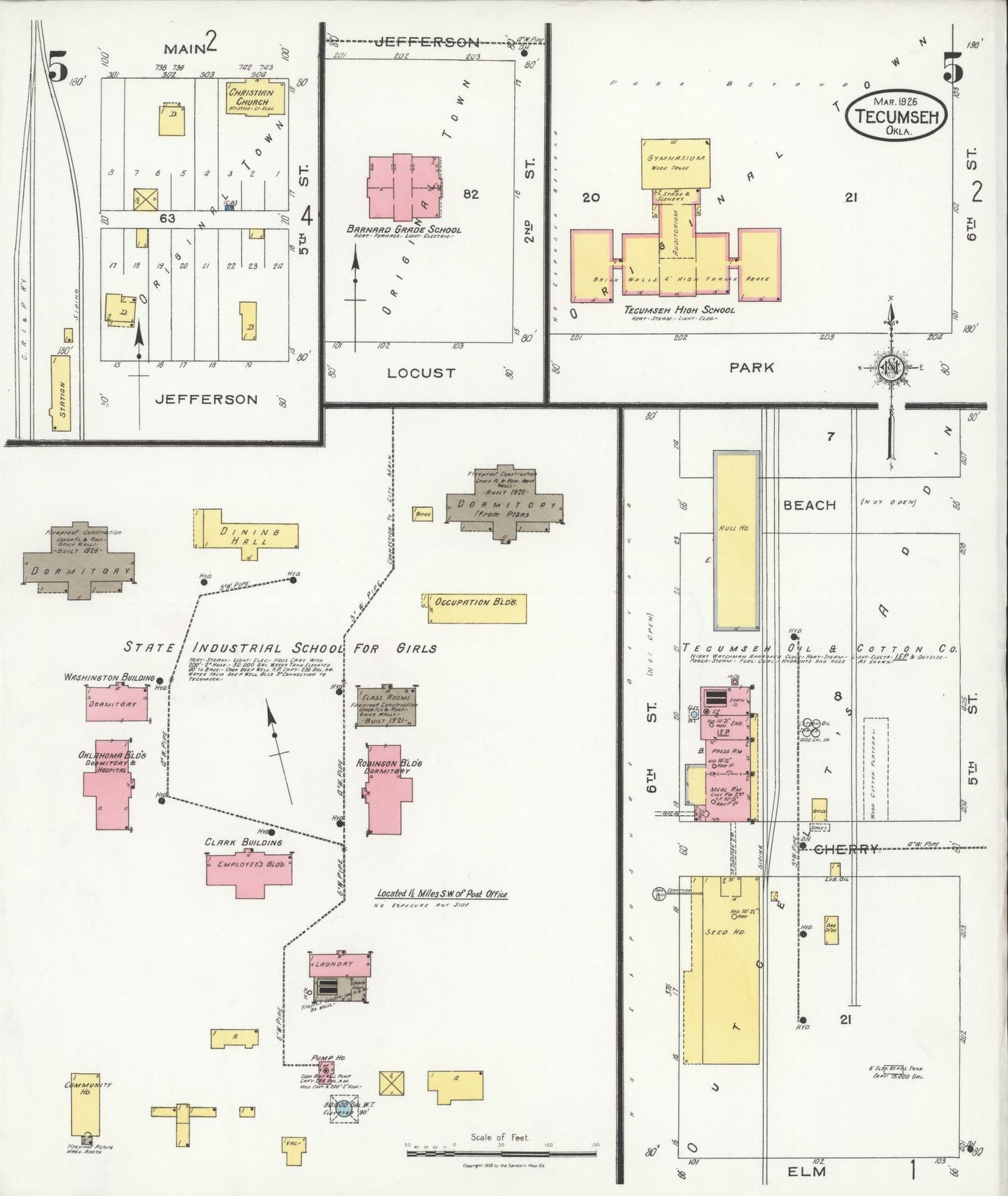 Sanborn Fire Insurance Map from Tecumseh, Pottawatomie County, Oklahoma (1926), Sheet #0005 - Historic Sanborn Fire Insurance Map Print, vintage old map wall art, antique decor, genealogy gift, Oklahoma Oklahoma map