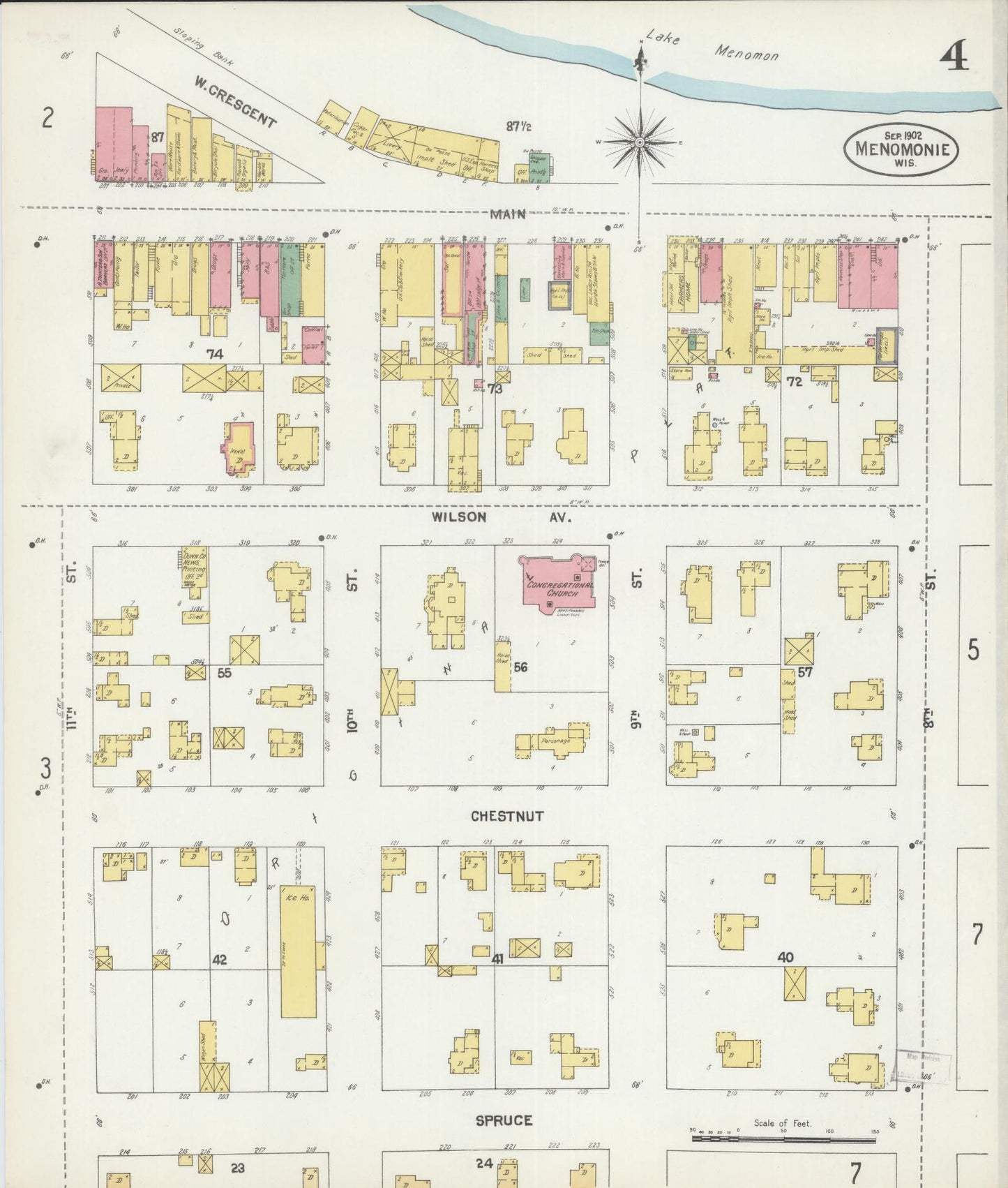 Sanborn Fire Insurance Map from Menomonie, Dunn County, Wisconsin (1902), Sheet #0004 - Historic Sanborn Fire Insurance Map Print, vintage old map wall art, antique decor, genealogy gift, Wisconsin Wisconsin map