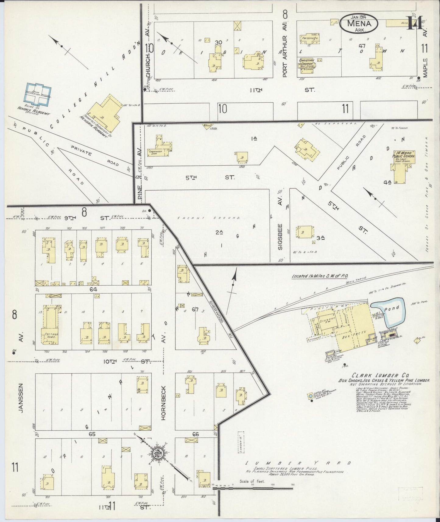 Sanborn Fire Insurance Map from Mena, Polk County, Arkansas (1914), Sheet #0014 - Historic Sanborn Fire Insurance Map Print, vintage old map wall art, antique decor, genealogy gift, Arkansas Arkansas map