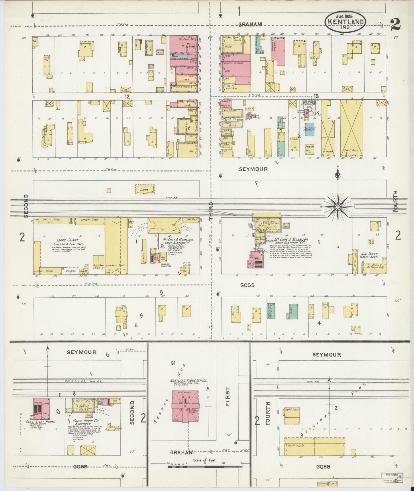 Sanborn Fire Insurance Map from Kentland, Newton County, Indiana (1905), Sheet #0002 - Complete Map Set gallery image, historic Sanborn map, vintage wall art, Indiana Indiana