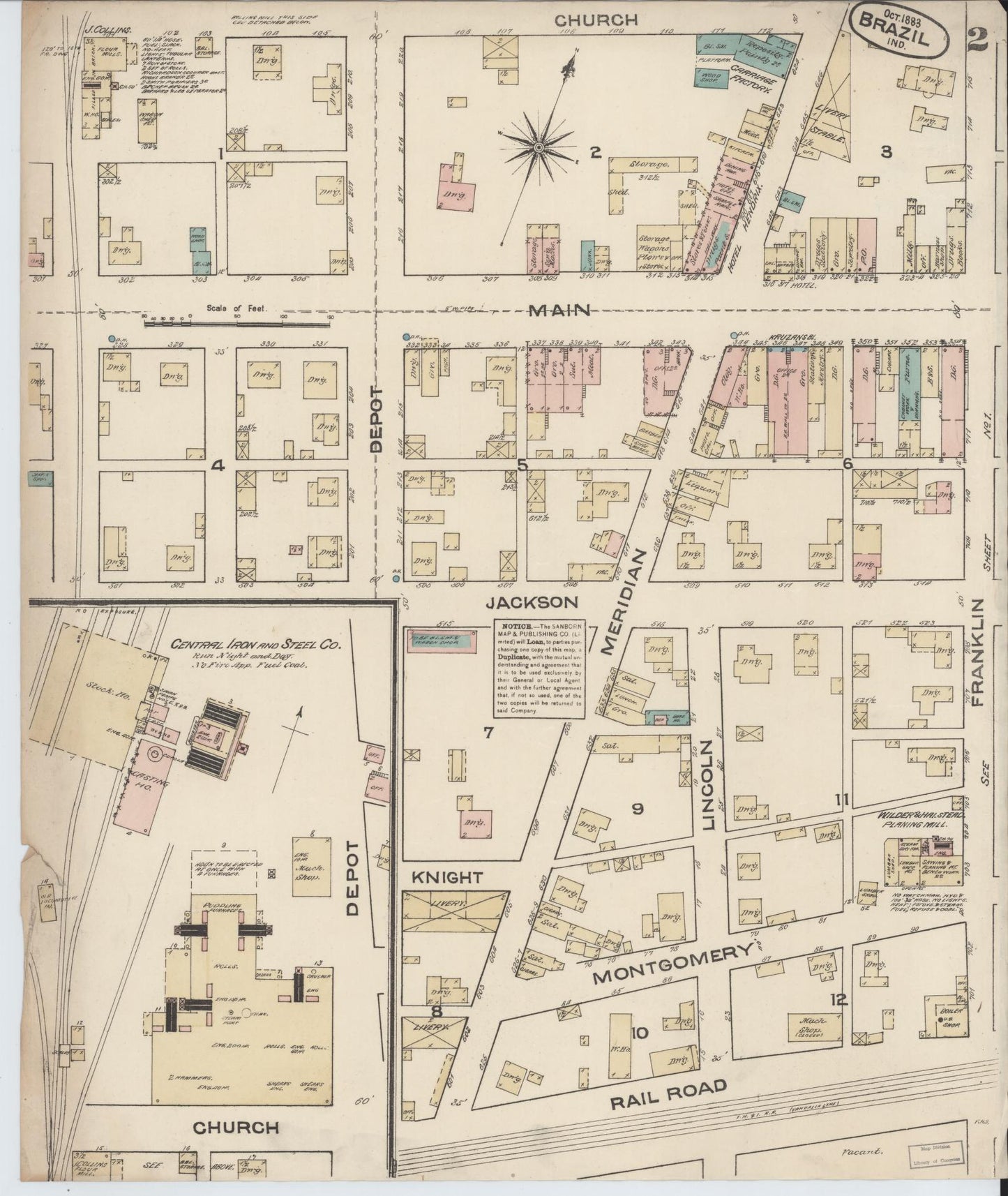 Sanborn Fire Insurance Map from Brazil, Clay County, Indiana (1883), Sheet #0002 - Complete Map Set gallery image, historic Sanborn map, vintage wall art, Indiana Indiana