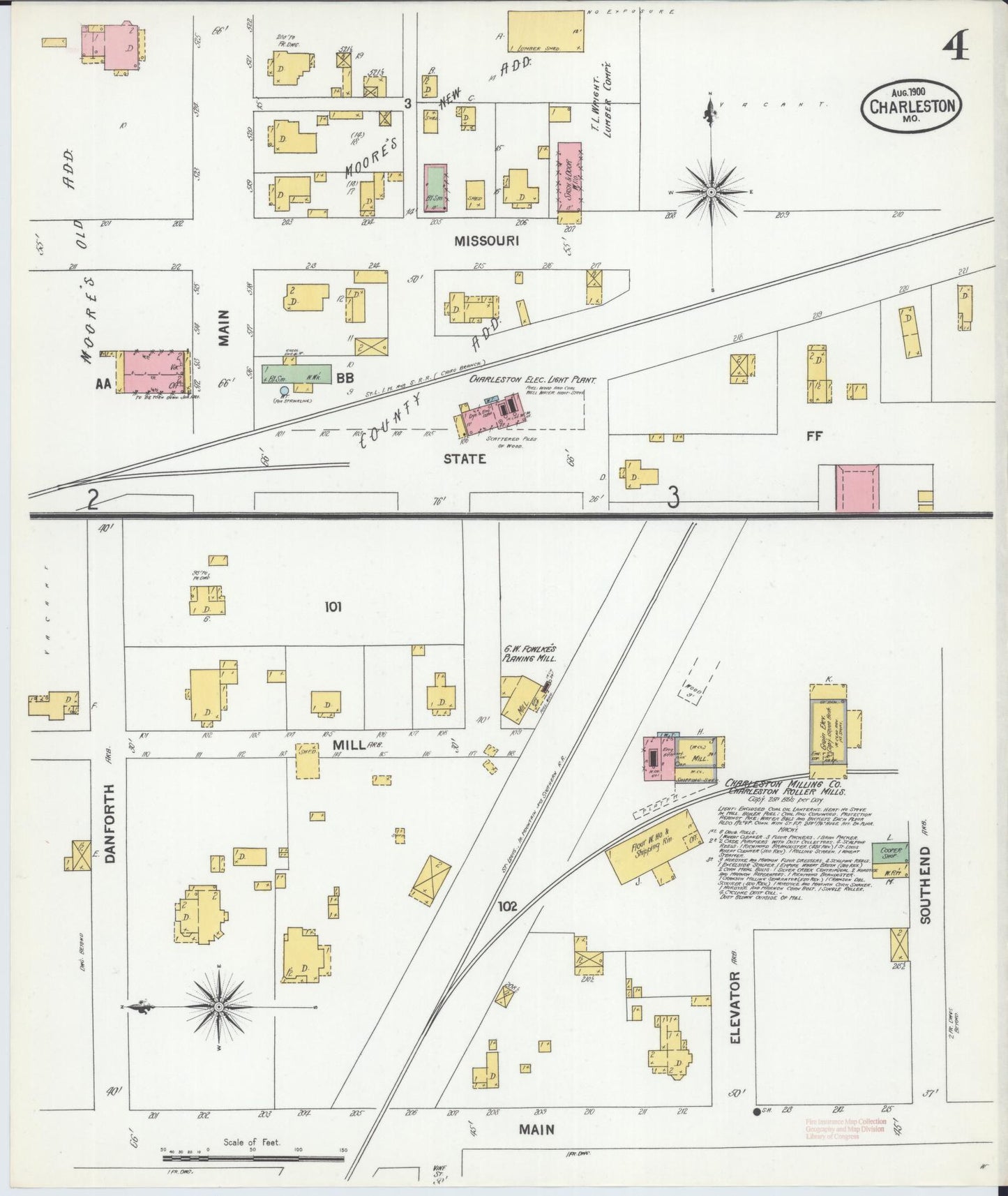 Sanborn Fire Insurance Map from Charleston, Mississippi County, Missouri (1900), Sheet #0004 - Historic Sanborn Fire Insurance Map Print, vintage old map wall art, antique decor, genealogy gift, Missouri Missouri map