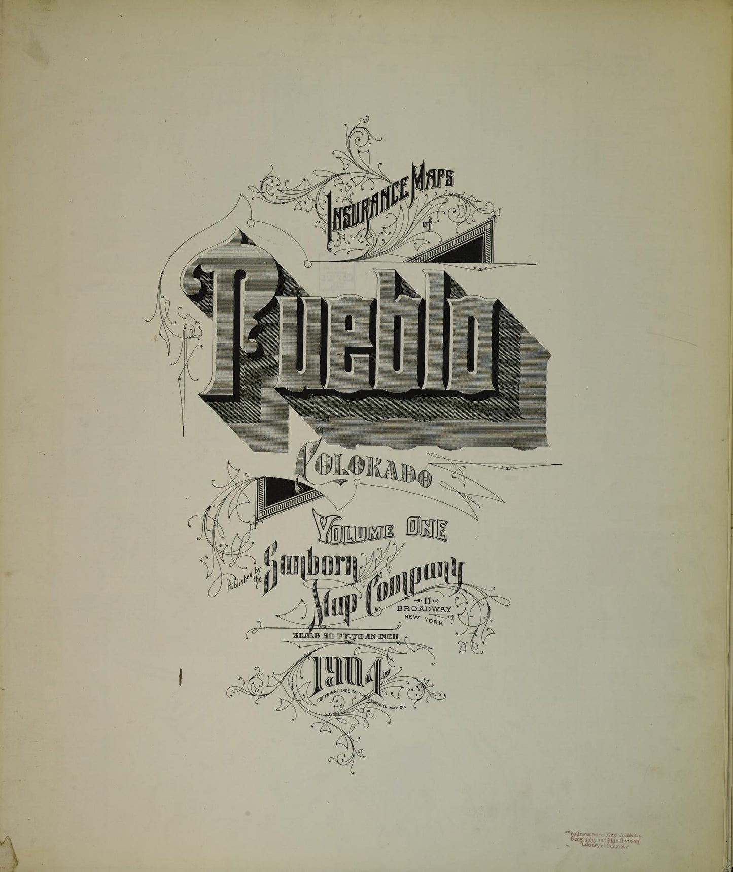 Sanborn Fire Insurance Map from Pueblo, Pueblo County, Colorado (1904), Sheet #0001 - Historic Sanborn Fire Insurance Map Print, vintage old map wall art, antique decor, genealogy gift, Colorado Colorado map