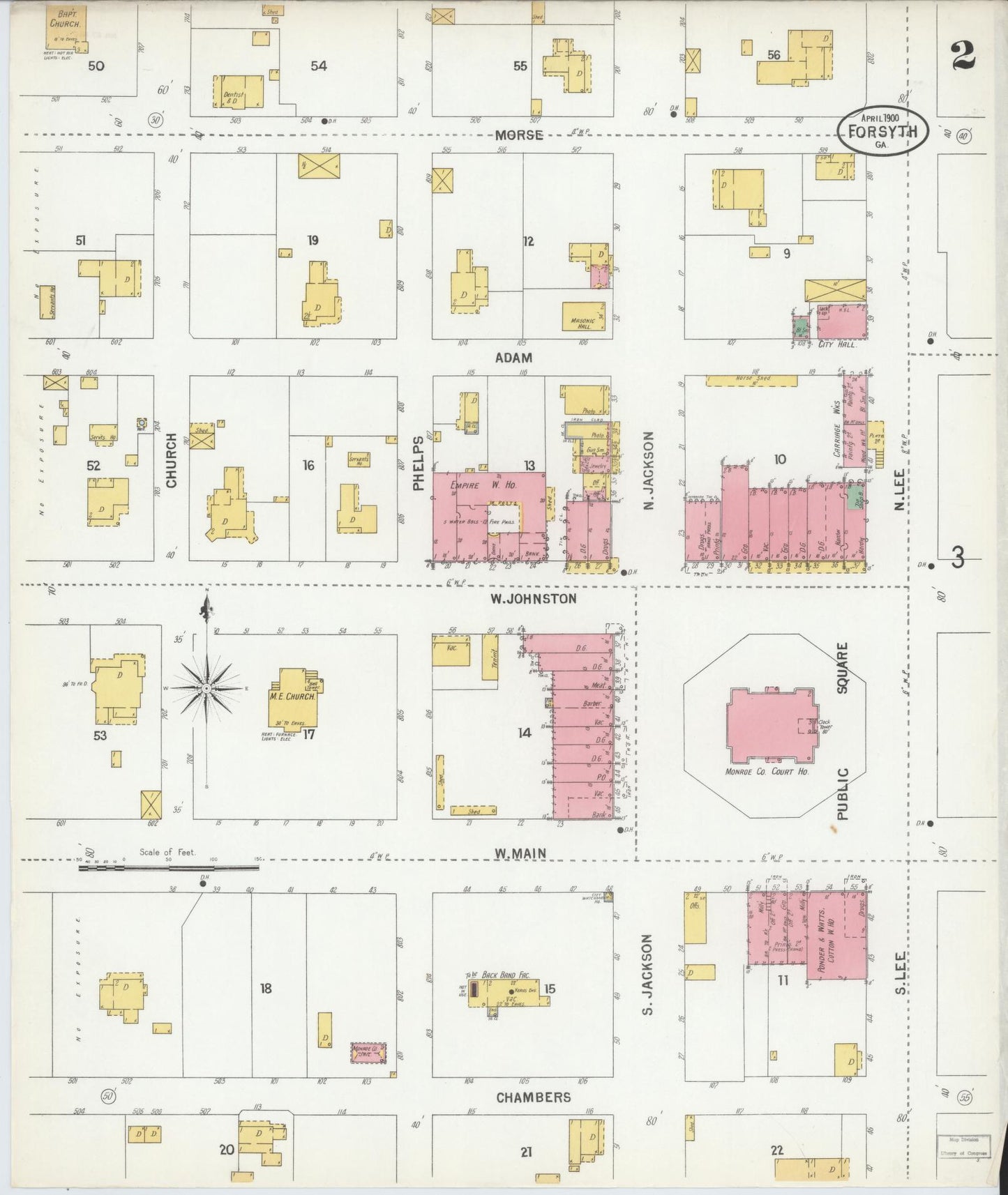 Sanborn Fire Insurance Map from Forsyth, Monroe County, Georgia (1900), Sheet #0002 - Historic Sanborn Fire Insurance Map Print, vintage old map wall art, antique decor, genealogy gift, Georgia Georgia map