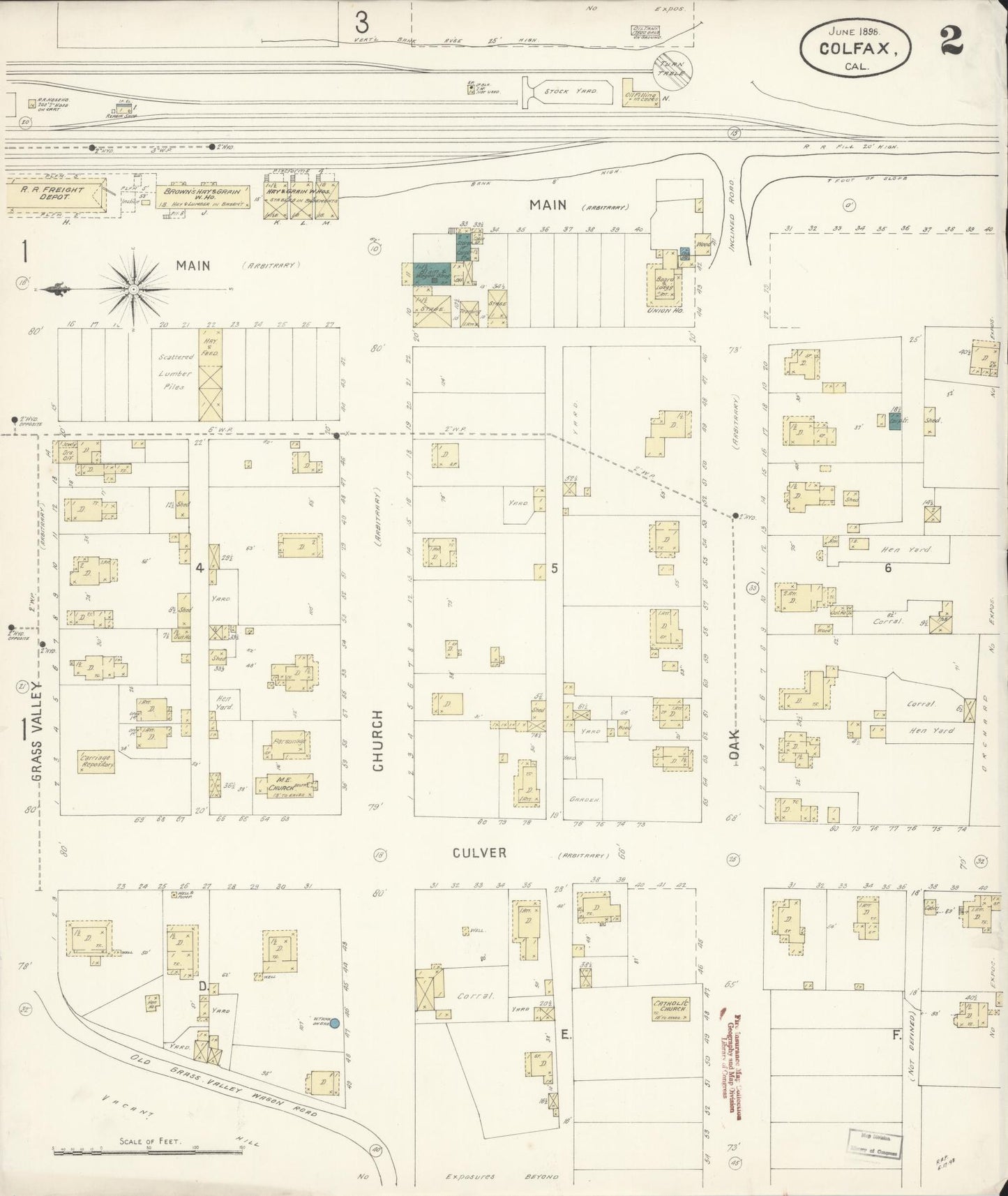 Sanborn Fire Insurance Map from Colfax, Placer County, California (1898), Sheet #0002 - Historic Sanborn Fire Insurance Map Print, vintage old map wall art, antique decor, genealogy gift, California California map
