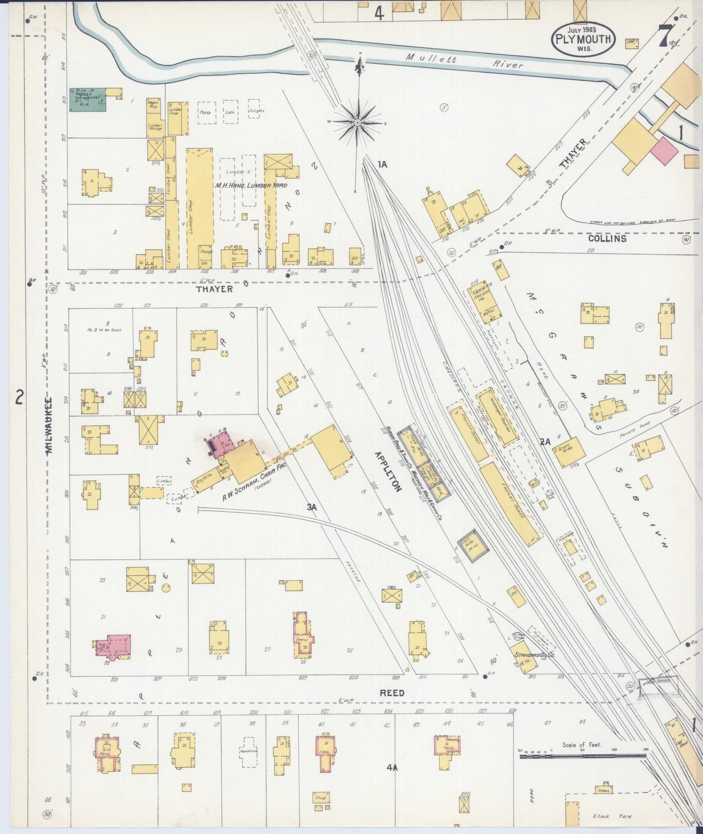 Sanborn Fire Insurance Map from Plymouth, Sheboygan County, Wisconsin (1903), Sheet #0007 - Complete Map Set gallery image, historic Sanborn map, vintage wall art, Wisconsin Wisconsin