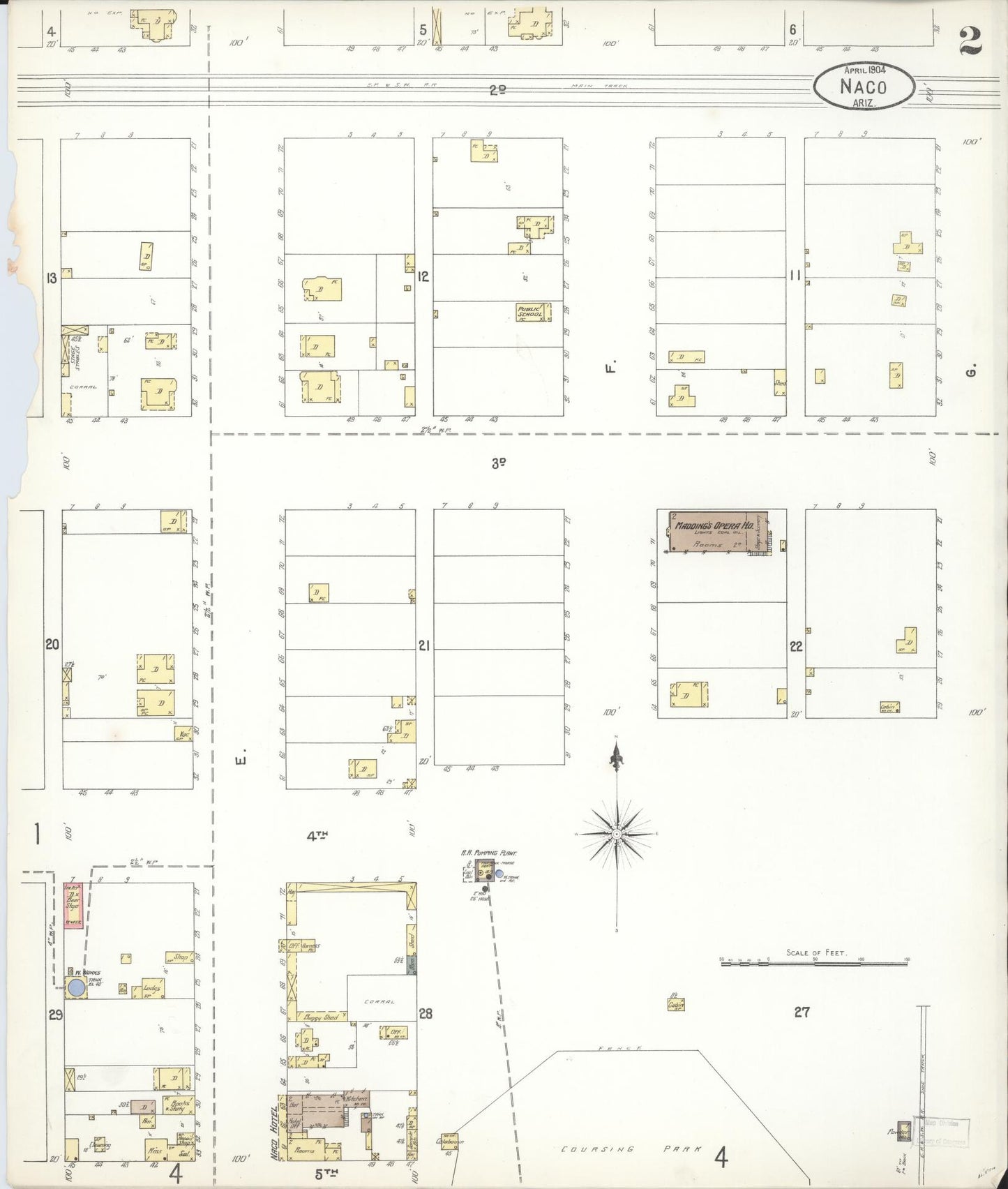 Sanborn Fire Insurance Map from Naco, Cochise County, Arizona (1904), Sheet #0002 - Historic Sanborn Fire Insurance Map Print, vintage old map wall art, antique decor, genealogy gift, Arizona Arizona map