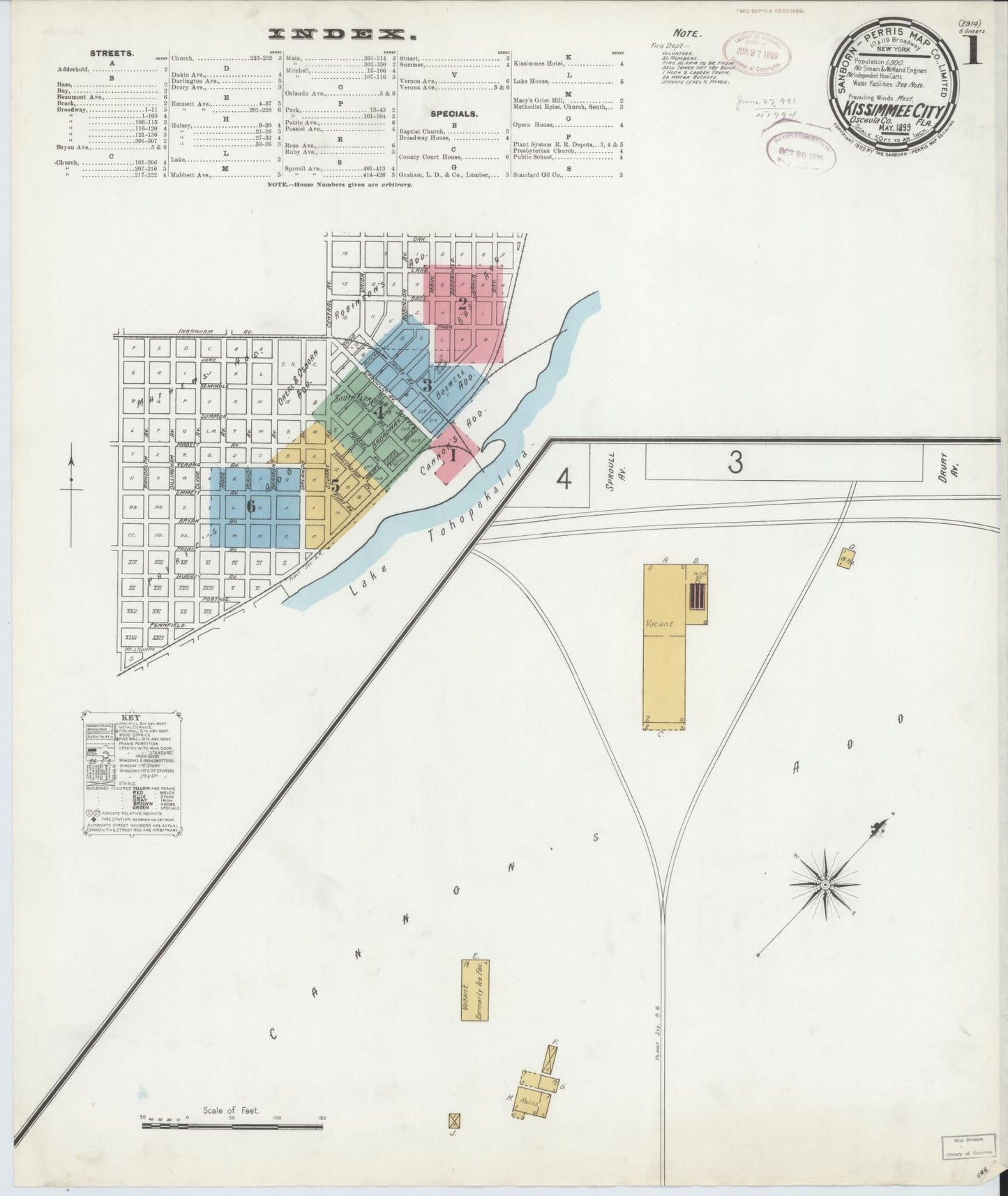 Sanborn Fire Insurance Map from Kissimmee, Osceola County, Florida (1899), Sheet #0001 - Historic Sanborn Fire Insurance Map Print, vintage old map wall art, antique decor, genealogy gift, Florida Florida map